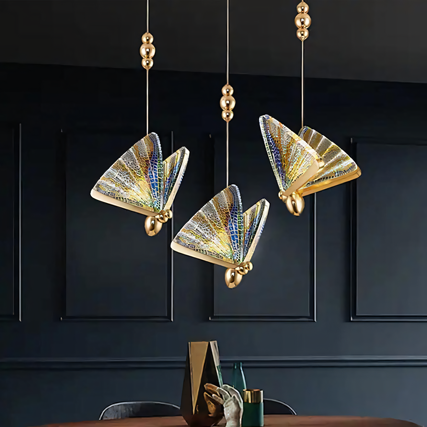 Dazzling crystal components of the Butterfly of Paradise Hanging Light