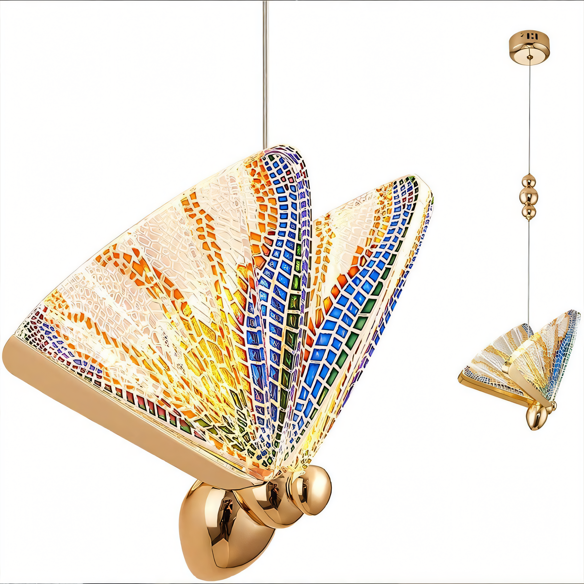 Intricate interplay of metal, crystal, and light in the Butterfly Hanging Light