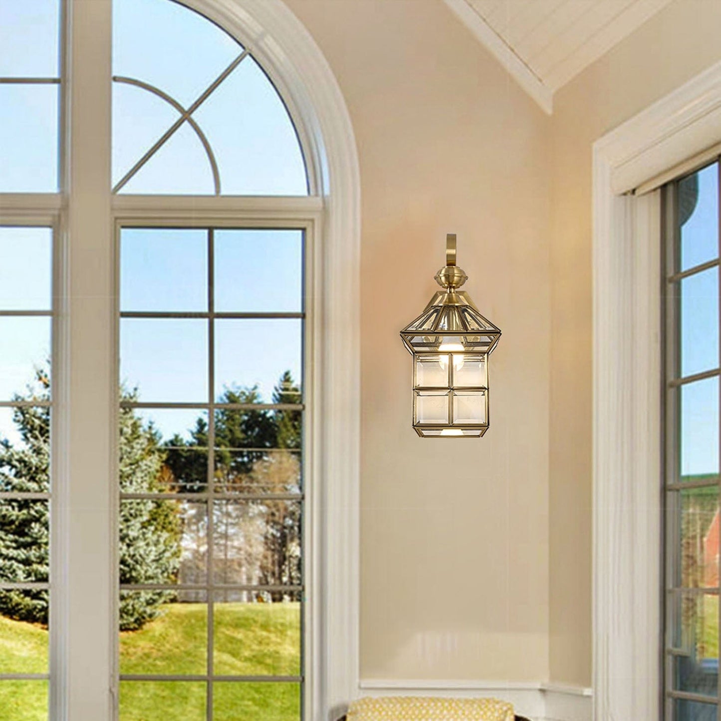 Enigmatic copper wall sconce, a portal to the future