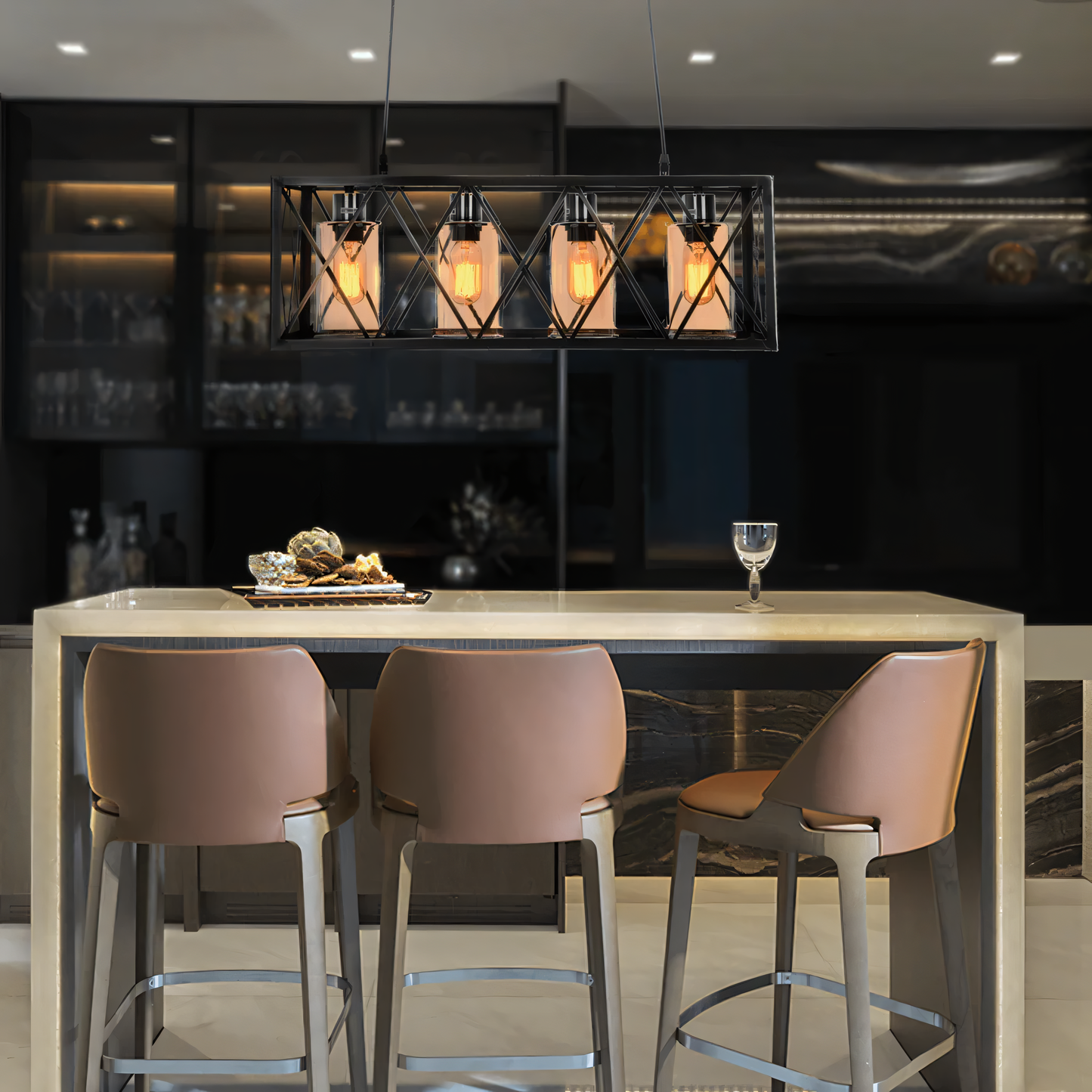 Matte black metal body blending with natural elements