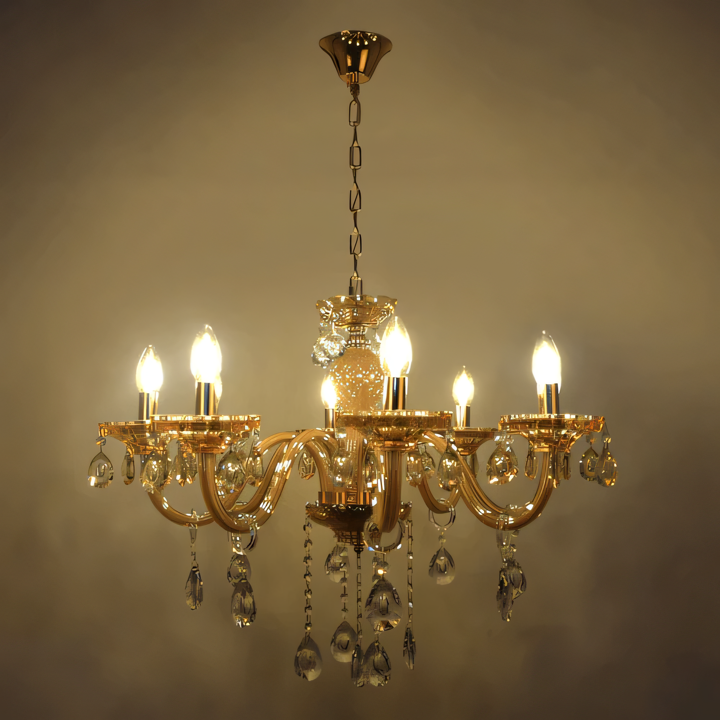 Mesmerizing display of light and color in the Amber Chandelier