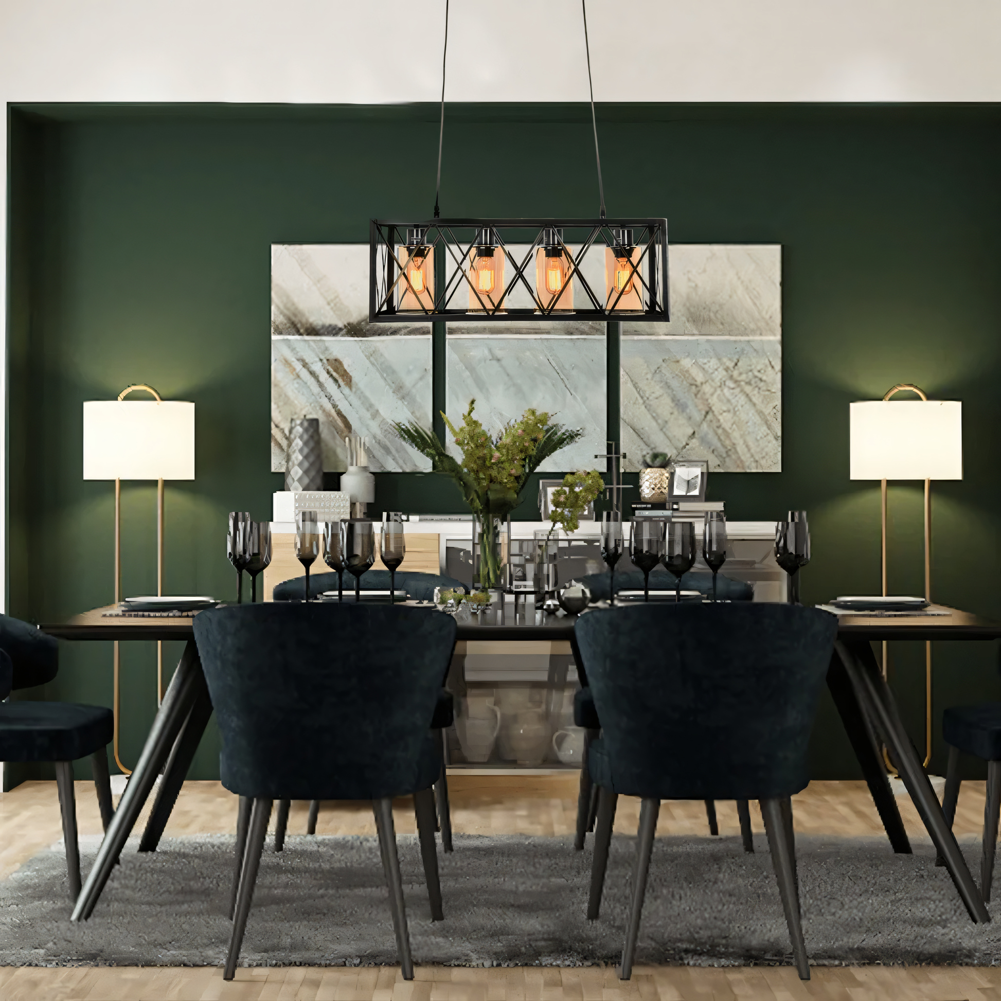 Vincent Dining Hanging Light in a cozy, forest-based home