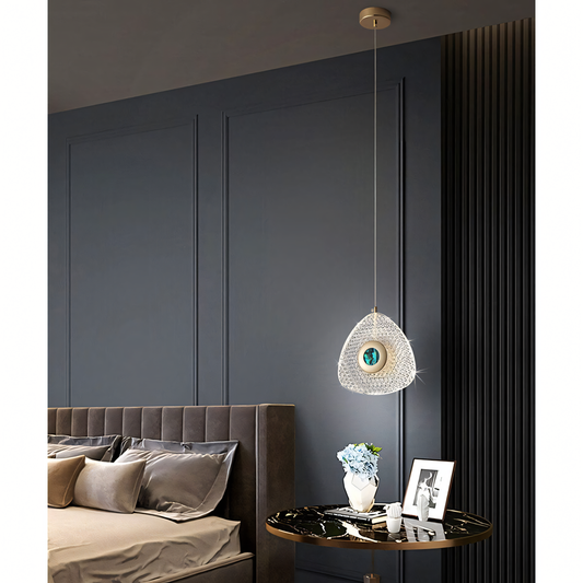 Adiel Hanging Light: A grand, geometric LED chandelier with a golden glow.