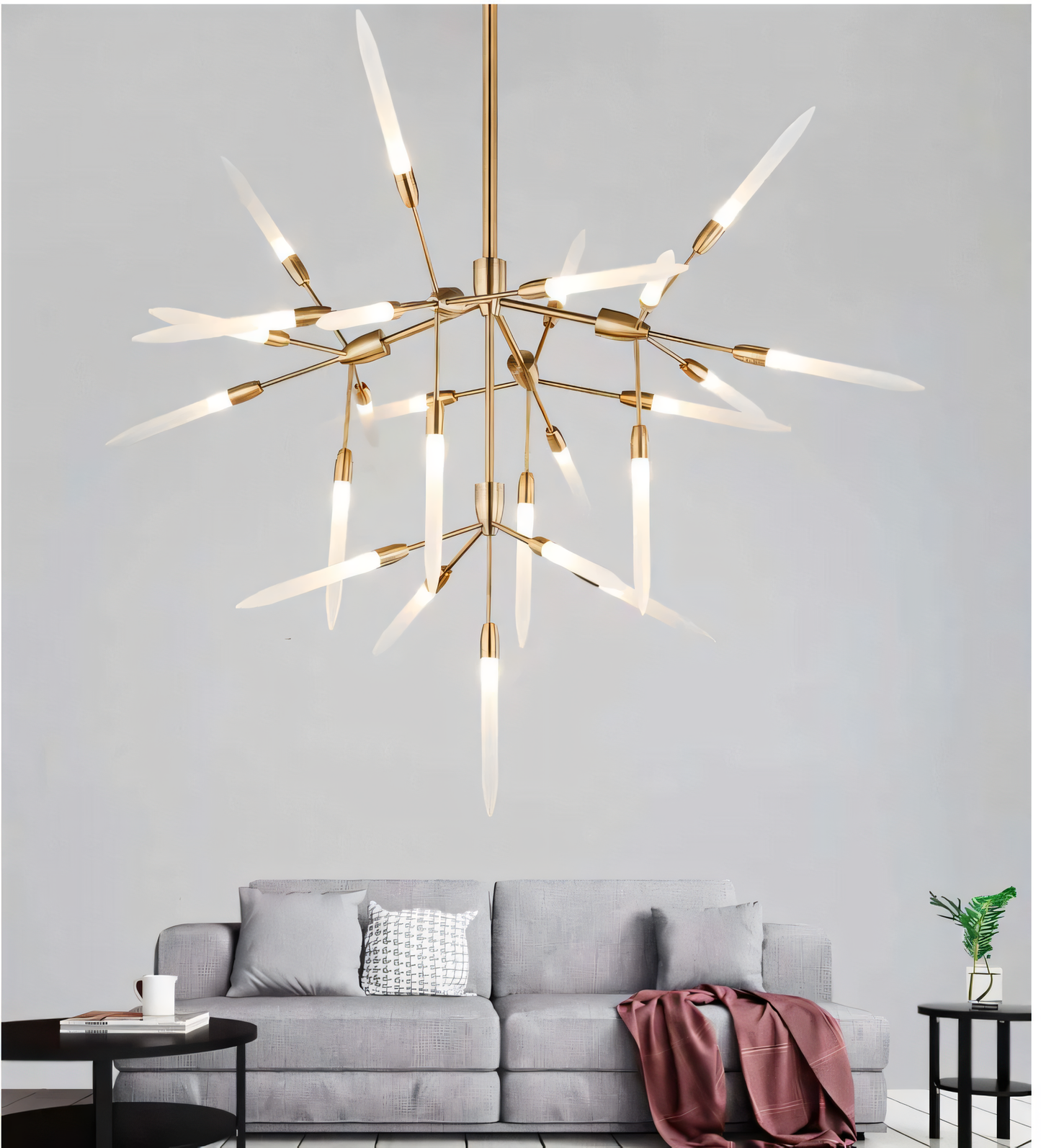 Futuristic LED chandelier lighting with glass spike design