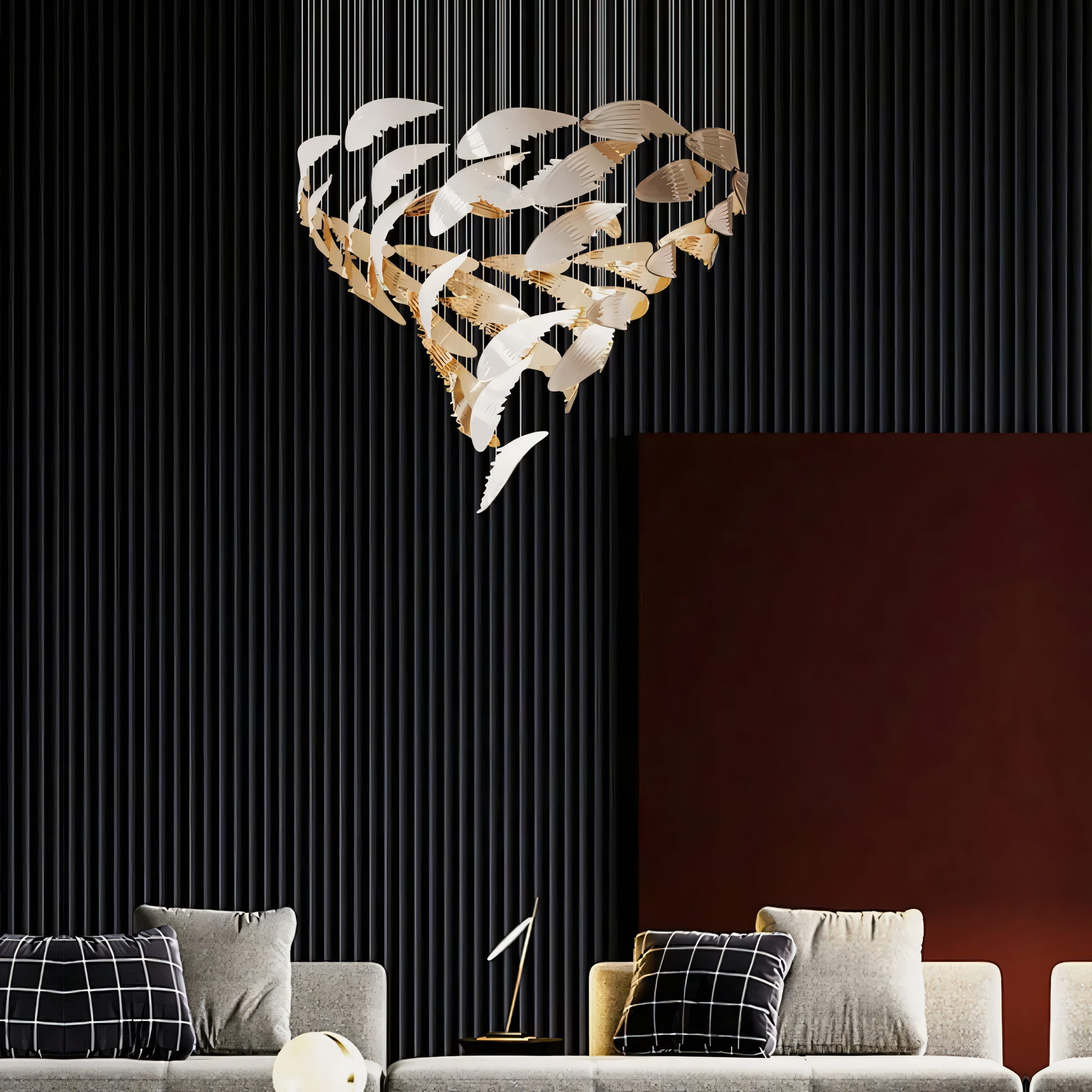 Delicate Crystal Feather Chandelier Fixture