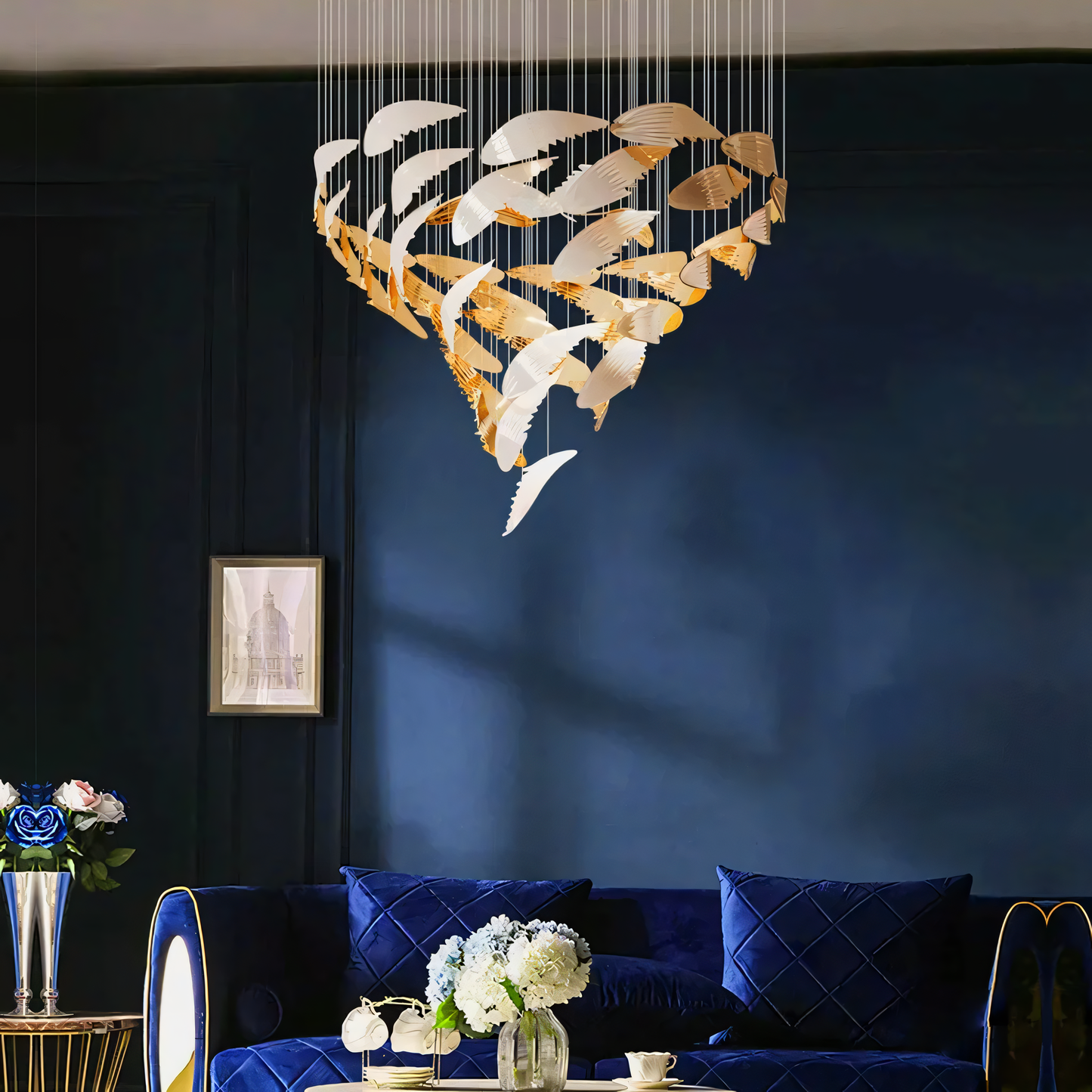 Swaying Feather-Shaped Crystals Chandelier