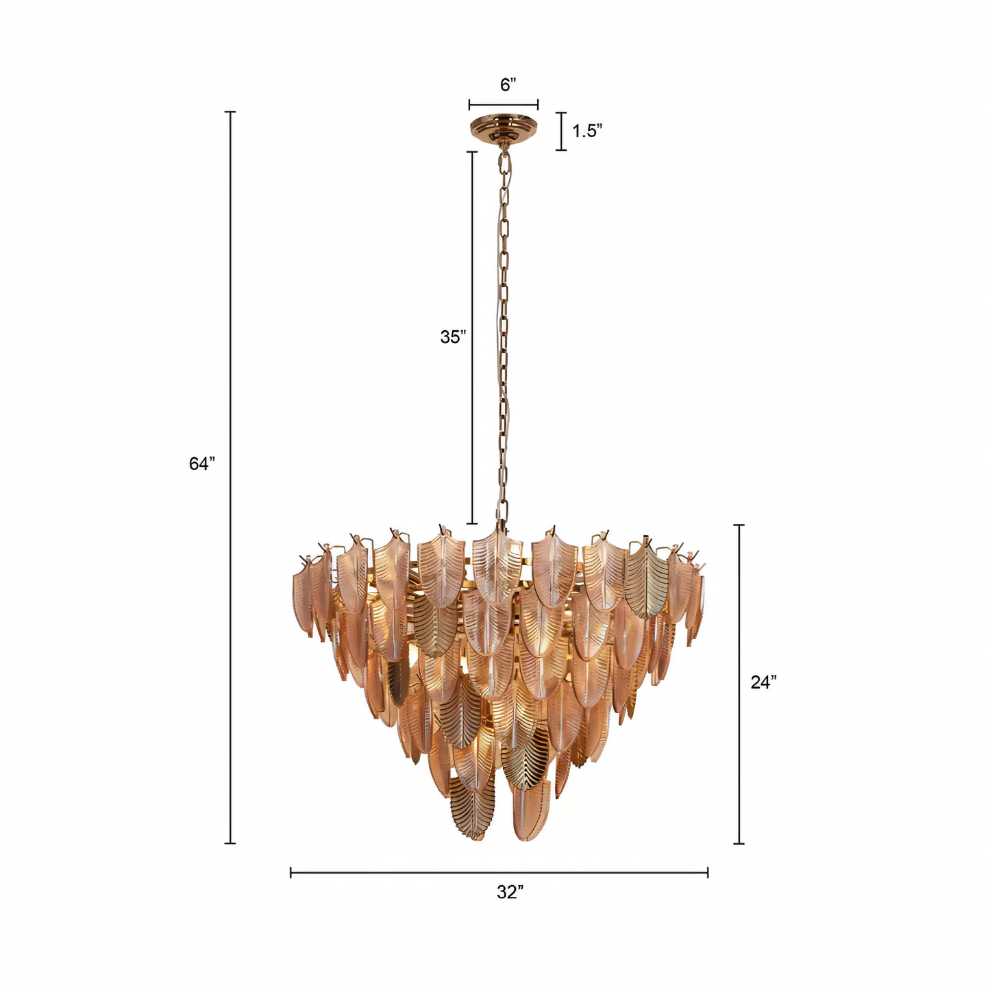 Gratus Luxe Tangerine Glass Leaf Chandelier
