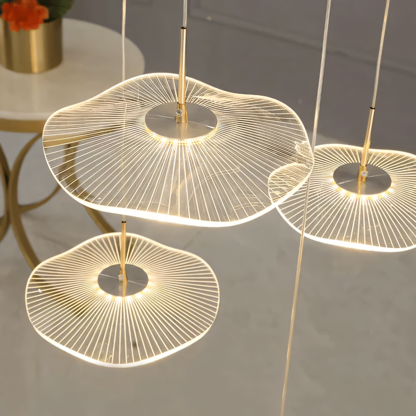 Organic, sweeping silhouette of the contemporary crystal chandelier