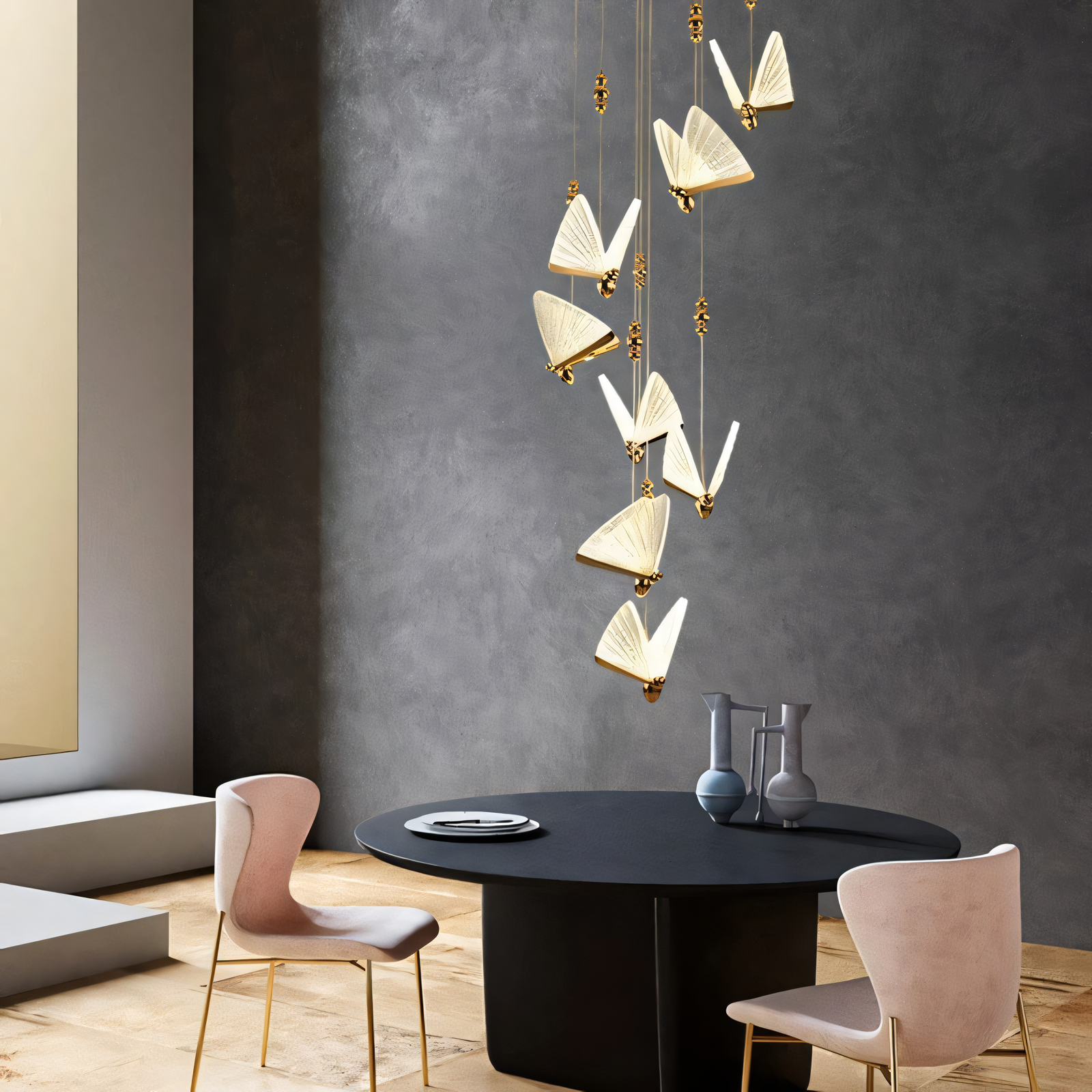 Delicate and graceful hanging light fixture with a butterfly design