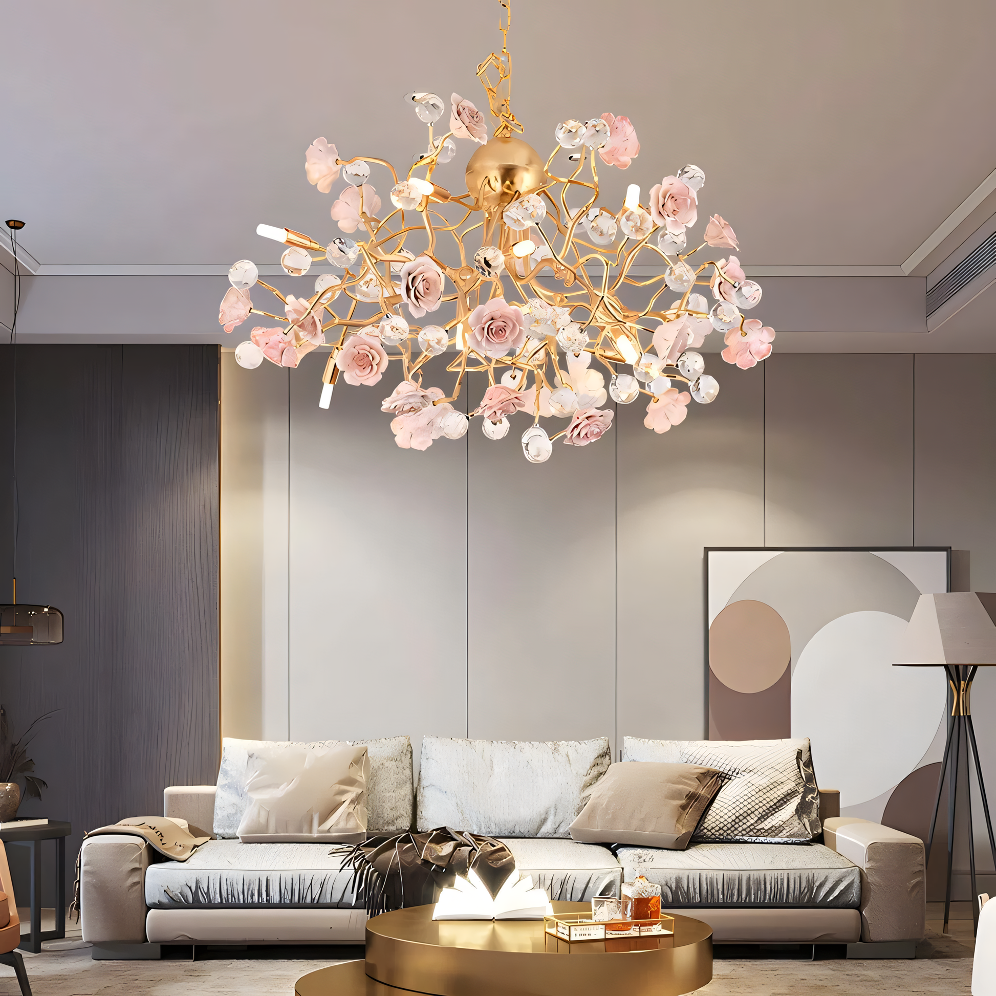 Soft Pink Rosea Rosa Glass Pendant Chandelier