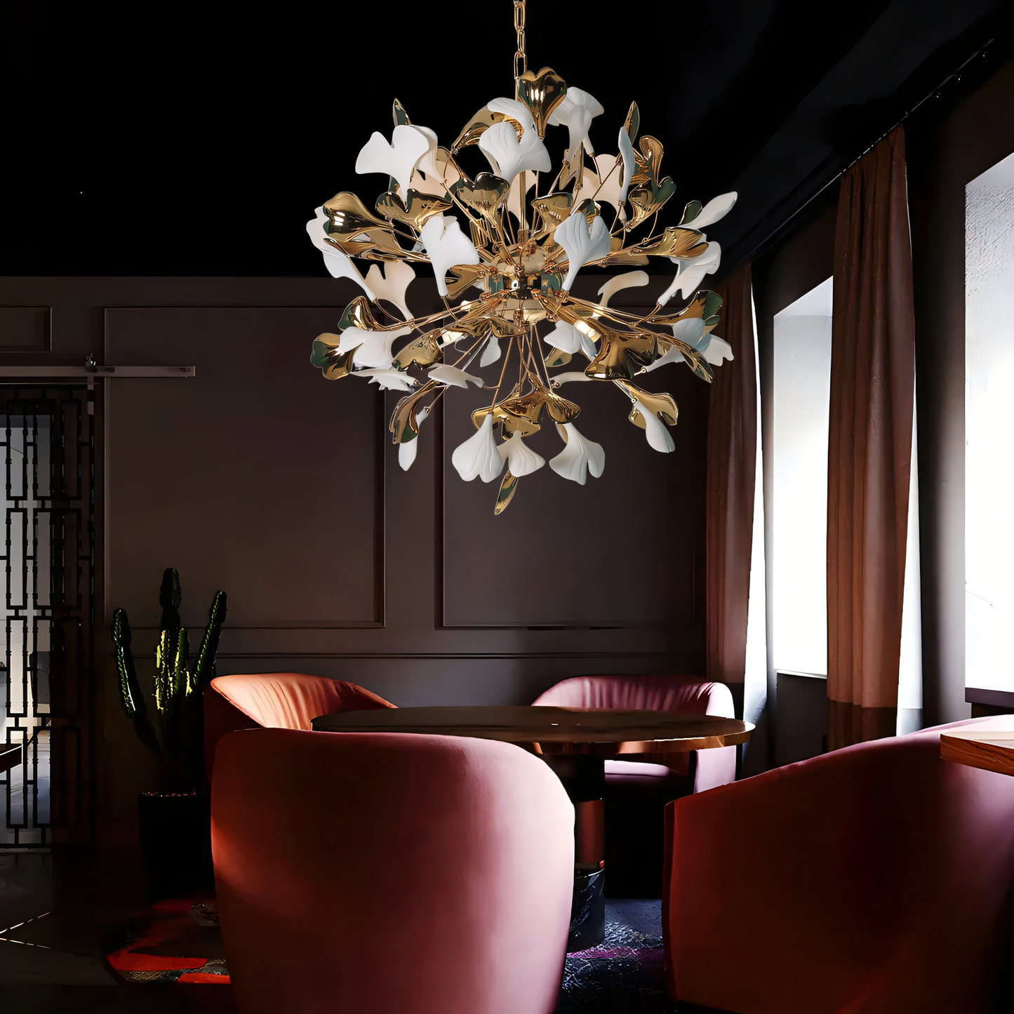 Elegant 24-Inch Ceramic Gingko Leaf Chandelier