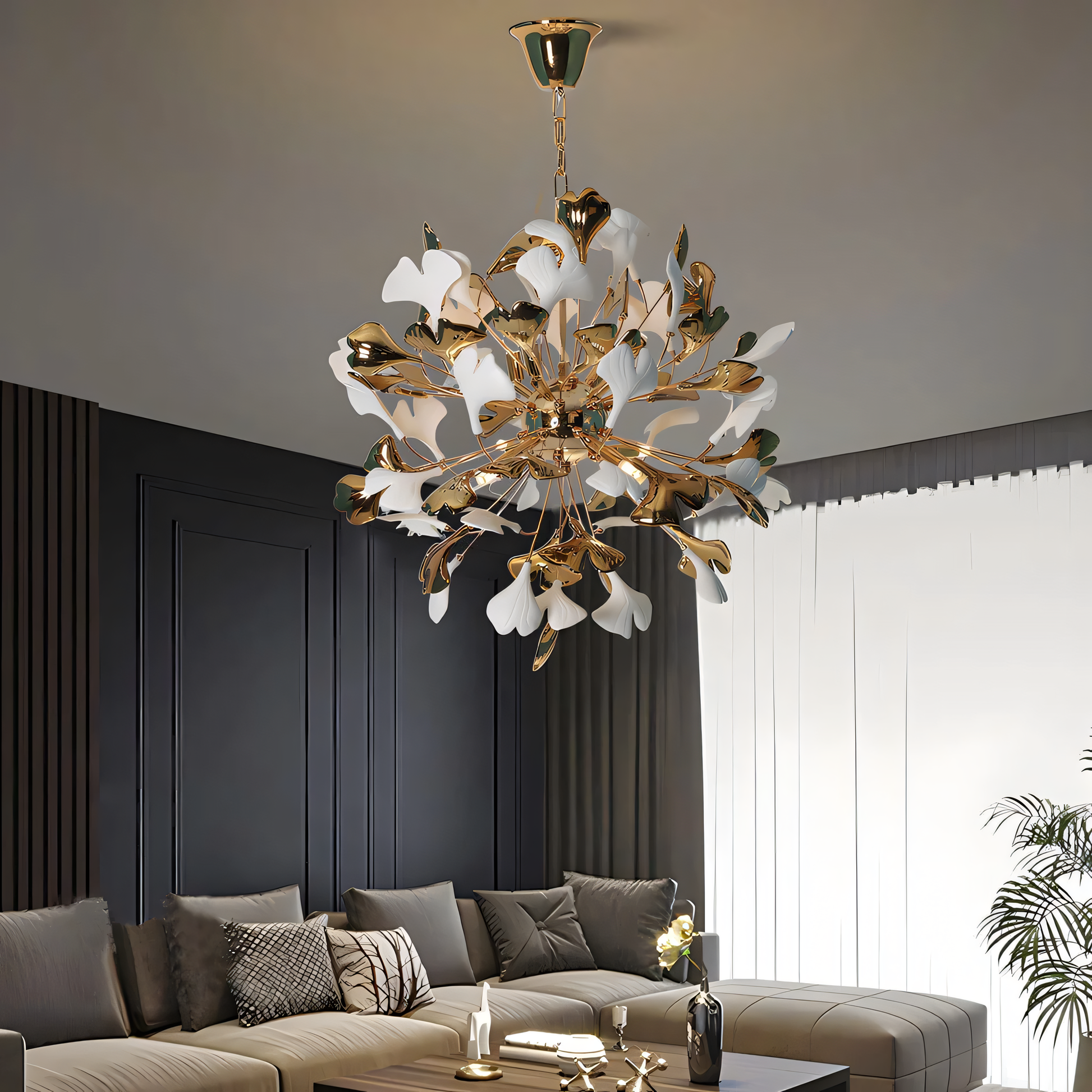 Warm Ambient Glow of Gingko Leaf Pendant Chandelier