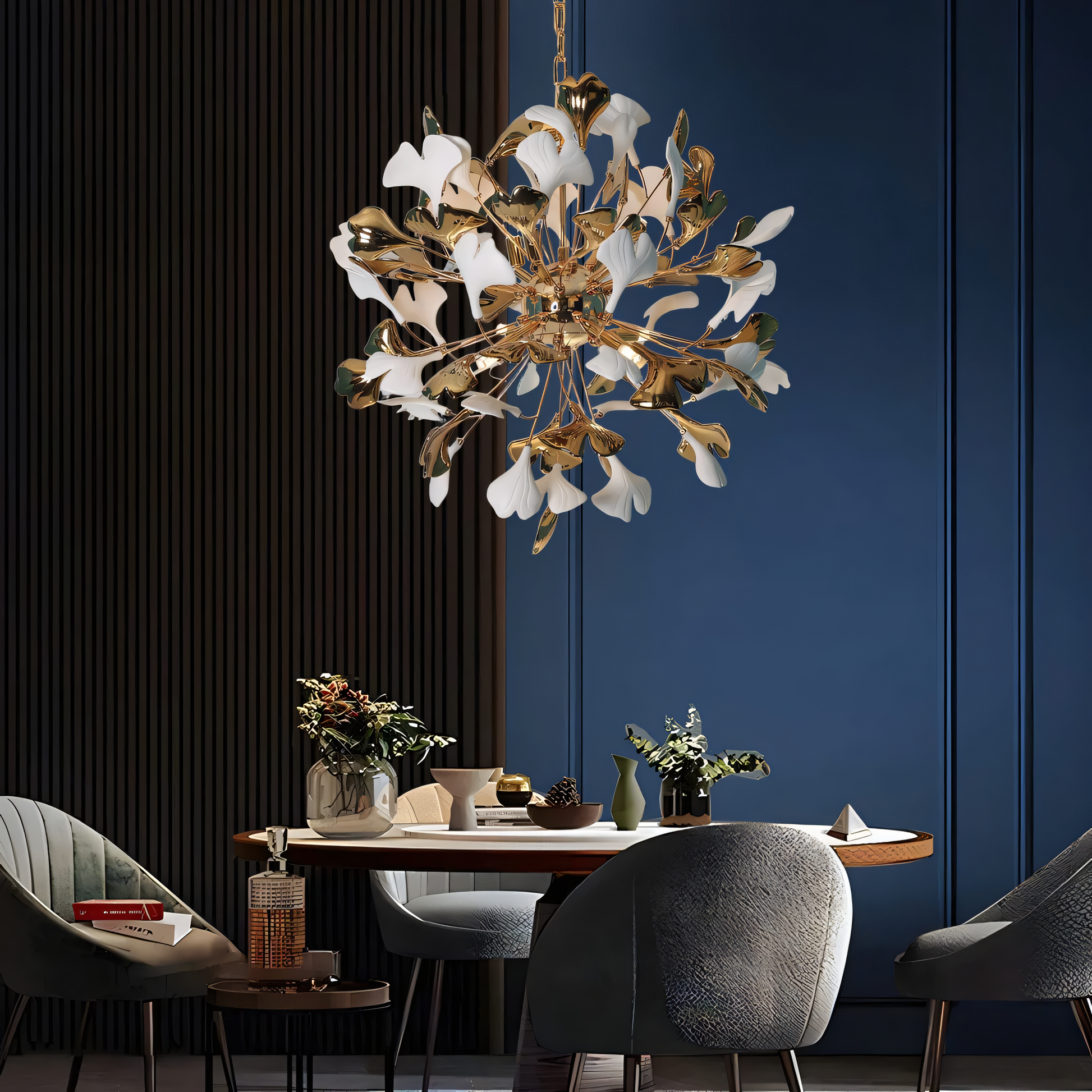 Graceful Ceramic Gingko Leaf Cascading Chandelier