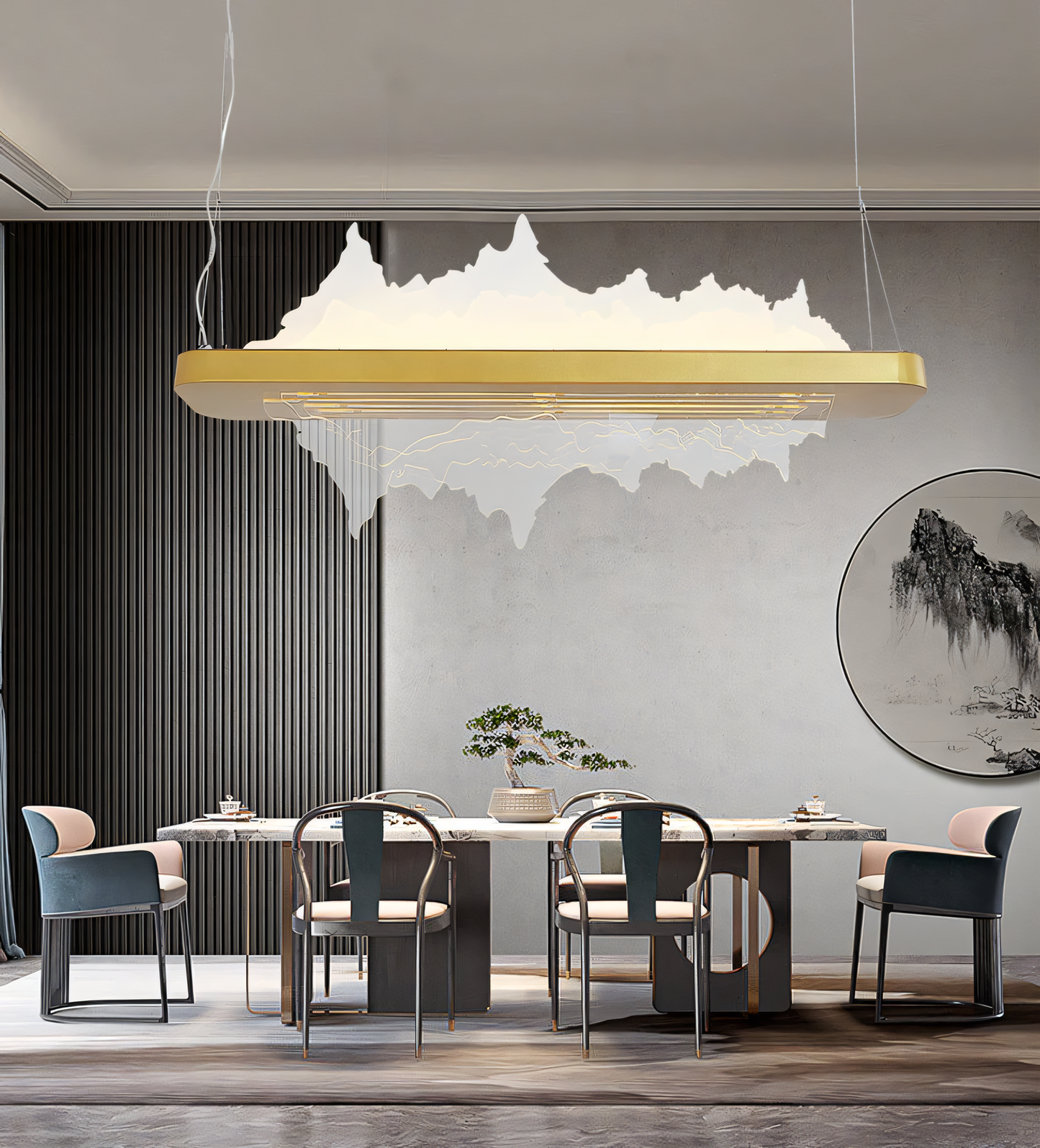 Tiered Brass Gold Chandelier in Living Room