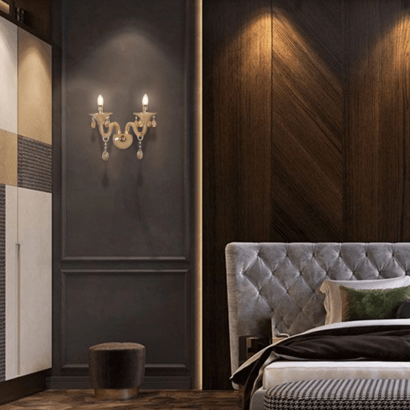 Enchanted amber glass wall lantern