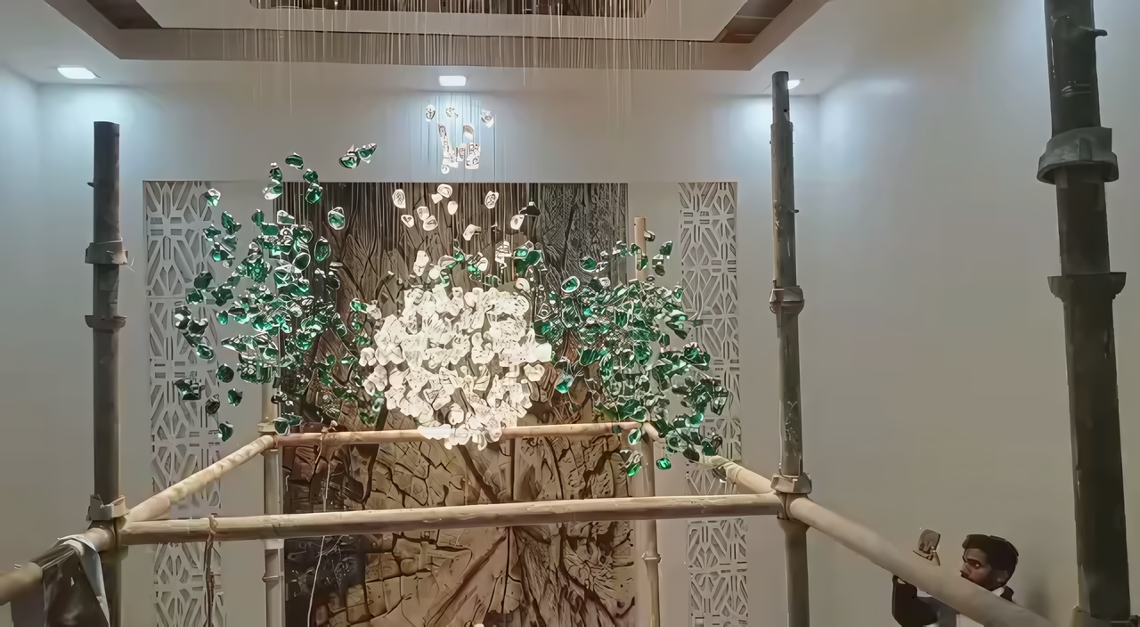 Impressive scale and size of the Falling Star Chandelier, a focal point