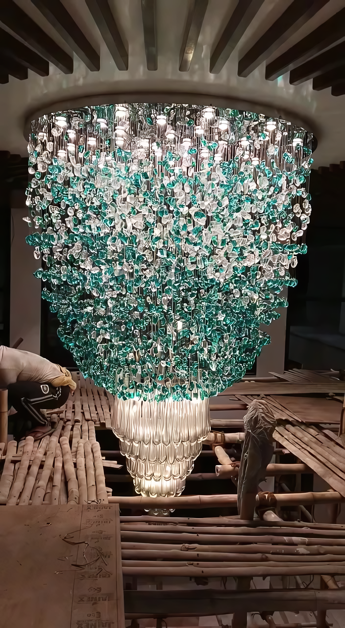 Warm, dazzling glow of the Falling Star Chandelier in the Golden Castle