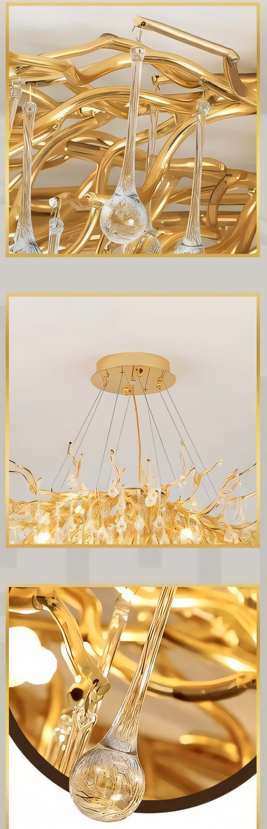 Sleek gold metal frame in contemporary chandelier design