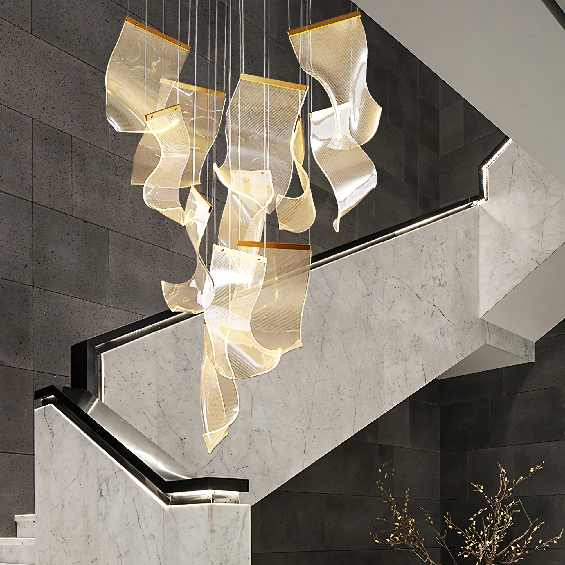 Warm Ambient Glow of Crumpled Paper Chandelier