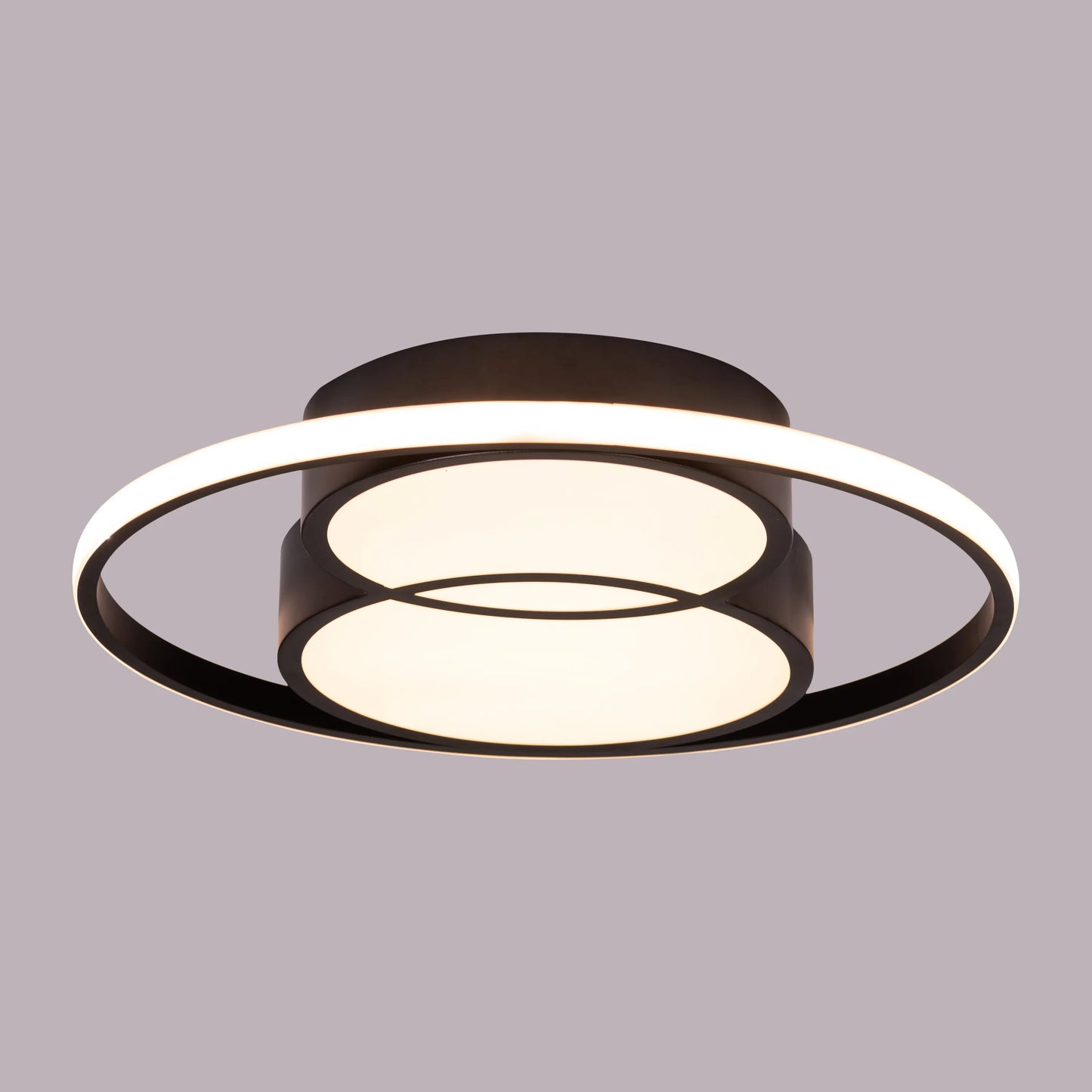Remote-controlled black LED ceiling light.
