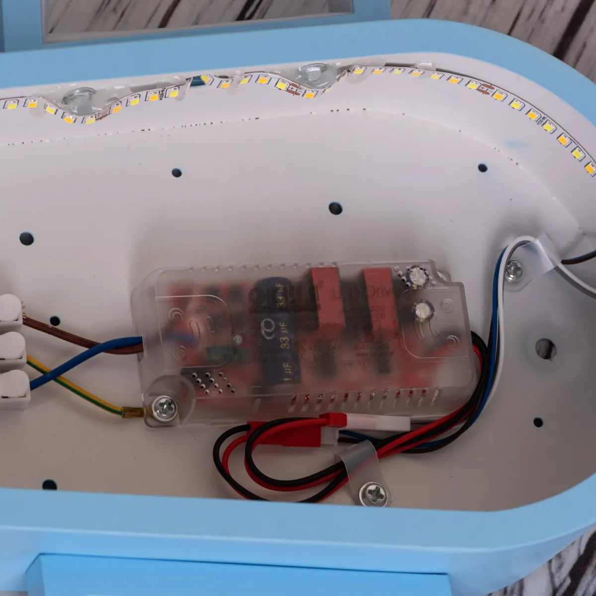 Blue airplane-themed LED ceiling light with remote control for kid's room