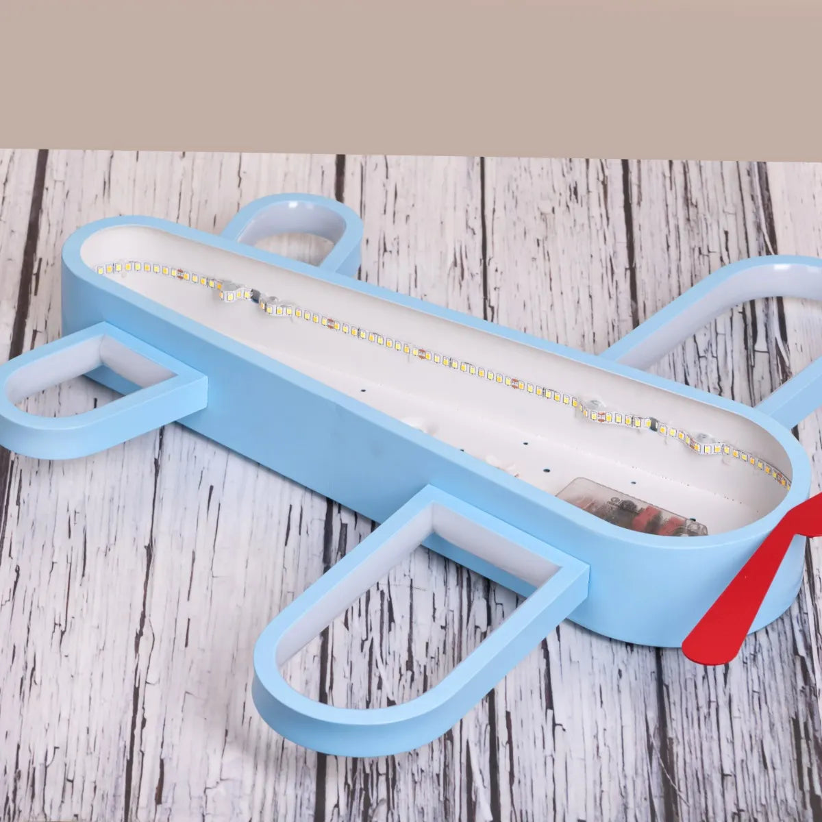 Blue airplane-themed LED ceiling light with remote control for kid's room