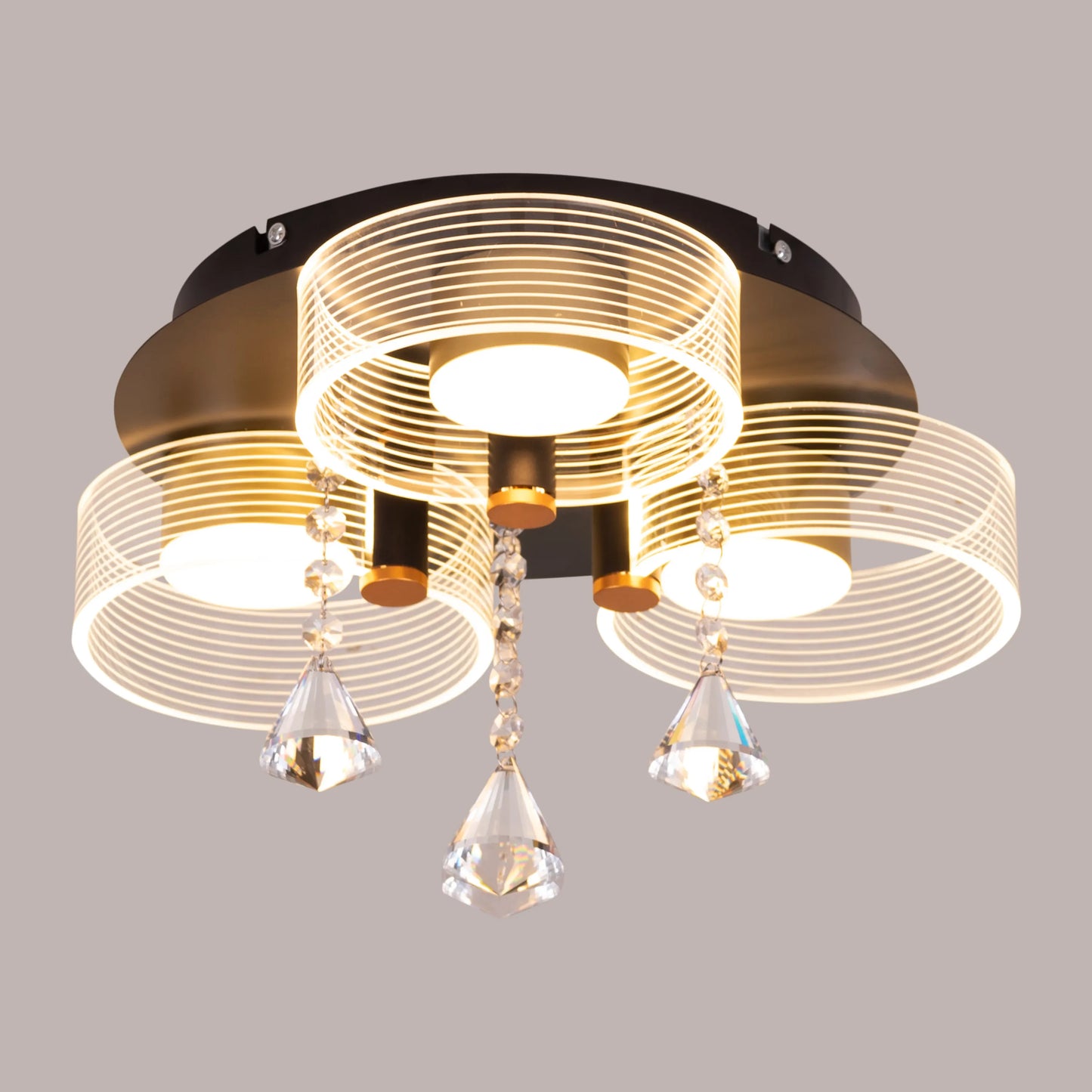 Meet And Greet (Gold, Dimmable LED with Remote Control, 3 Head) Crystal Ceiling Light