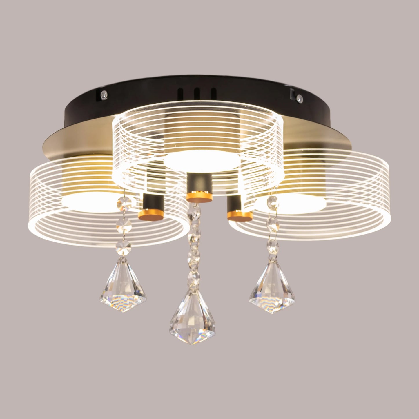 Meet And Greet (Gold, Dimmable LED with Remote Control, 3 Head) Crystal Ceiling Light