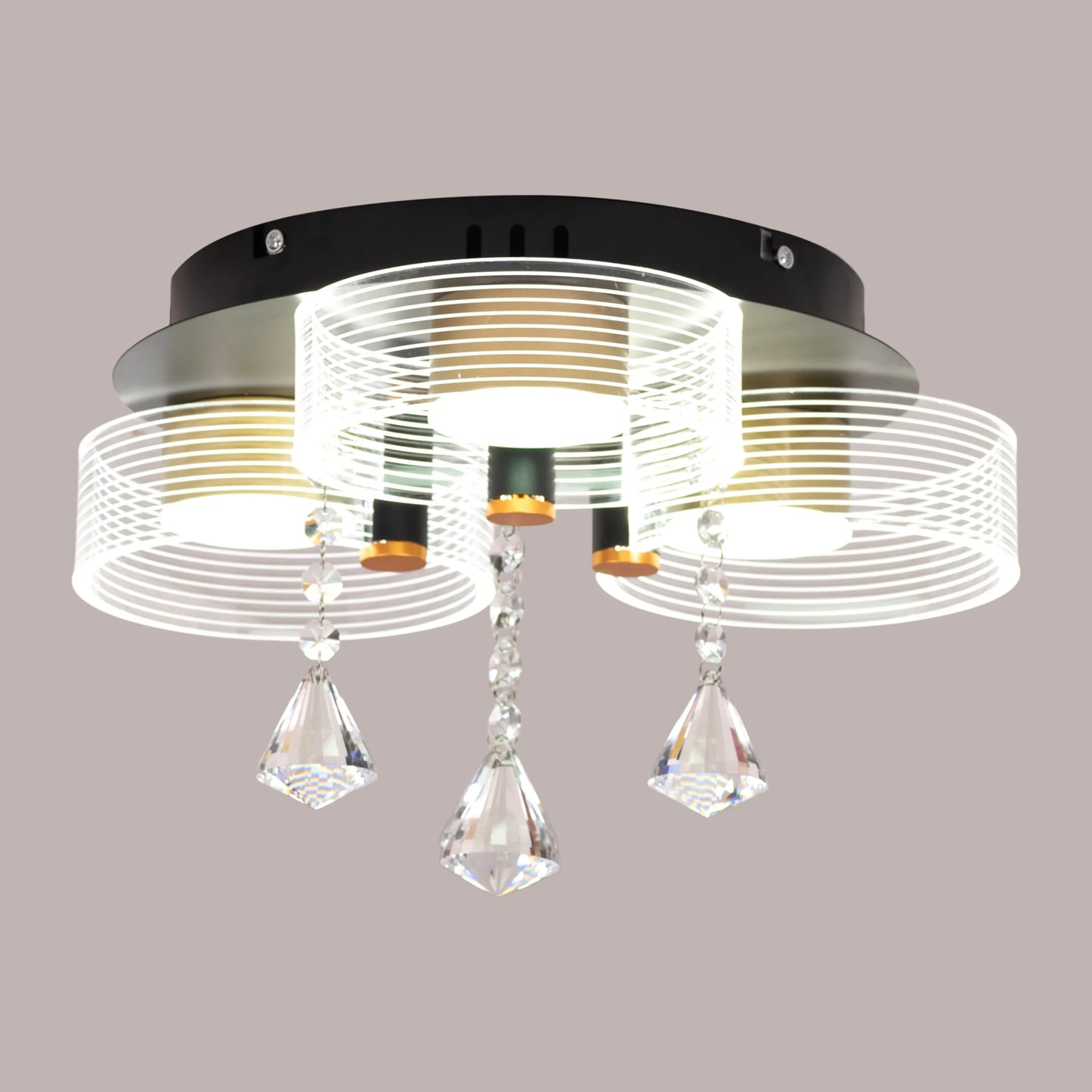 Meet And Greet (Gold, Dimmable LED with Remote Control, 3 Head) Crystal Ceiling Light