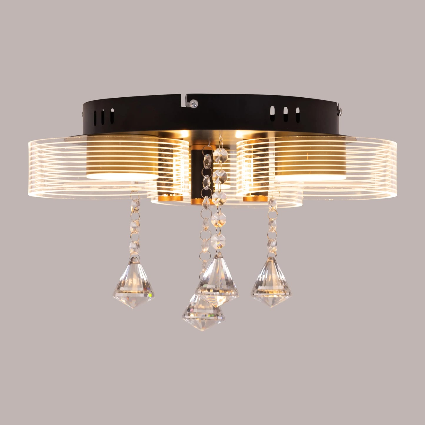 Meet And Greet (Gold, Dimmable LED with Remote Control, 3 Head) Crystal Ceiling Light
