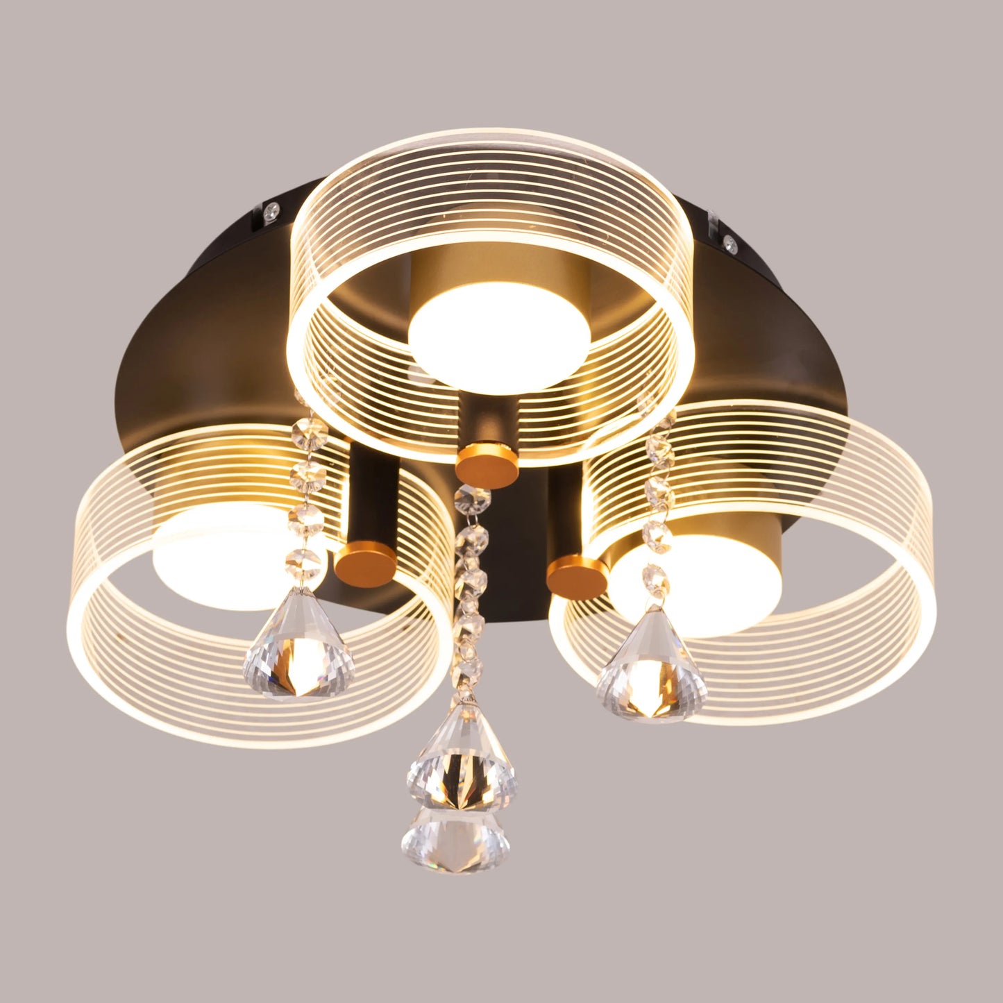 Meet And Greet (Gold, Dimmable LED with Remote Control, 3 Head) Crystal Ceiling Light