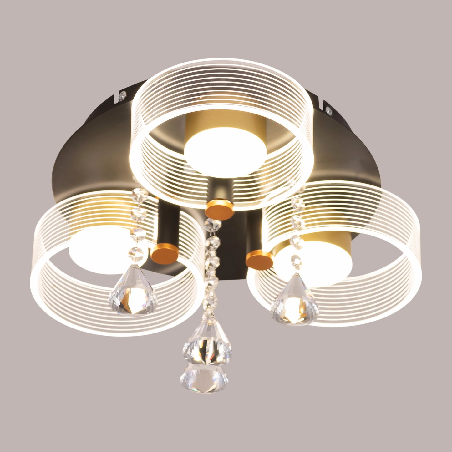 Meet And Greet (Gold, Dimmable LED with Remote Control, 3 Head) Crystal Ceiling Light