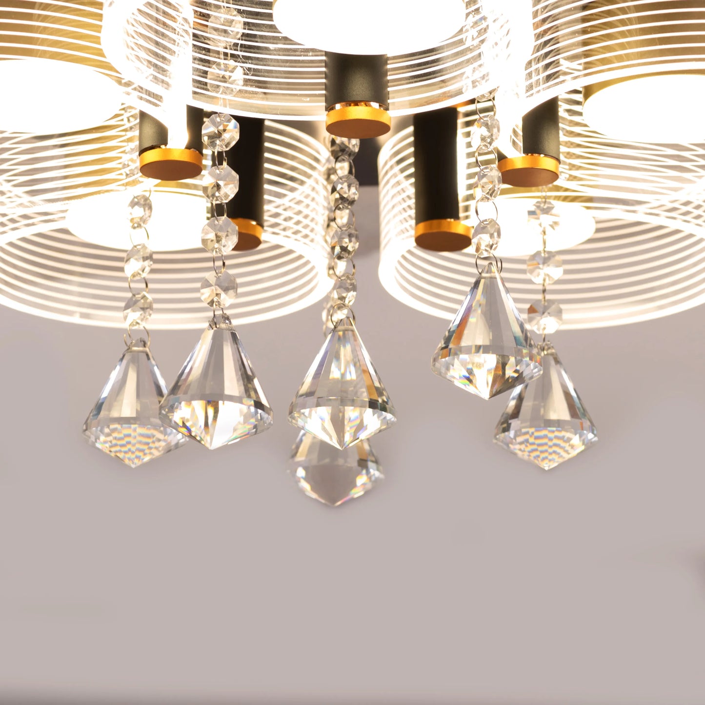 Meet And Greet (Gold, Dimmable LED with Remote Control, 5 Head) Crystal Ceiling Light