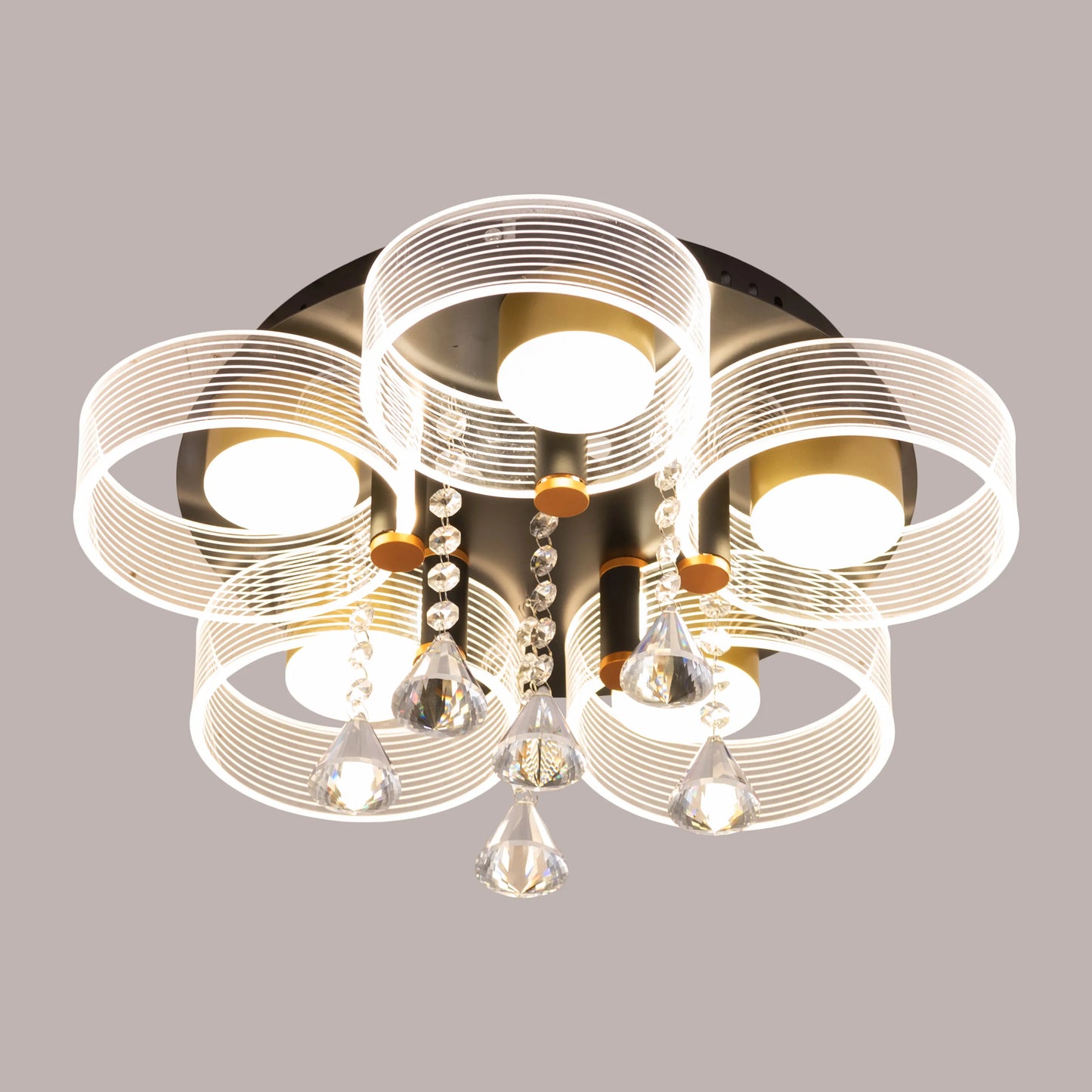 Meet And Greet (Gold, Dimmable LED with Remote Control, 5 Head) Crystal Ceiling Light