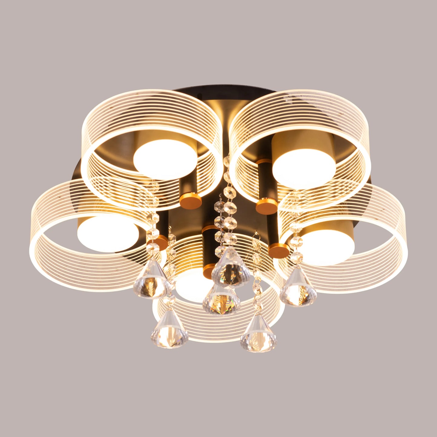 Meet And Greet (Gold, Dimmable LED with Remote Control, 5 Head) Crystal Ceiling Light
