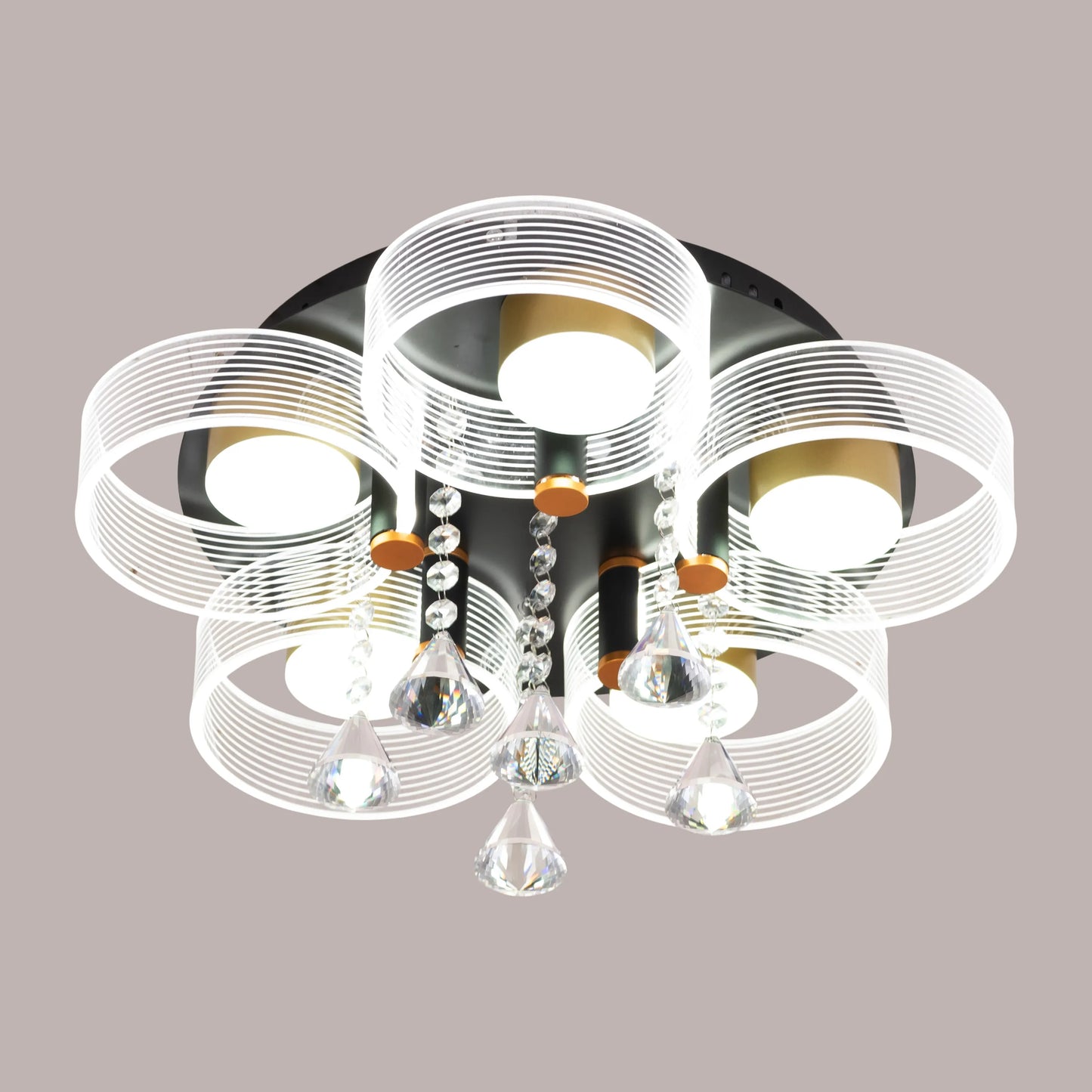 Meet And Greet (Gold, Dimmable LED with Remote Control, 5 Head) Crystal Ceiling Light