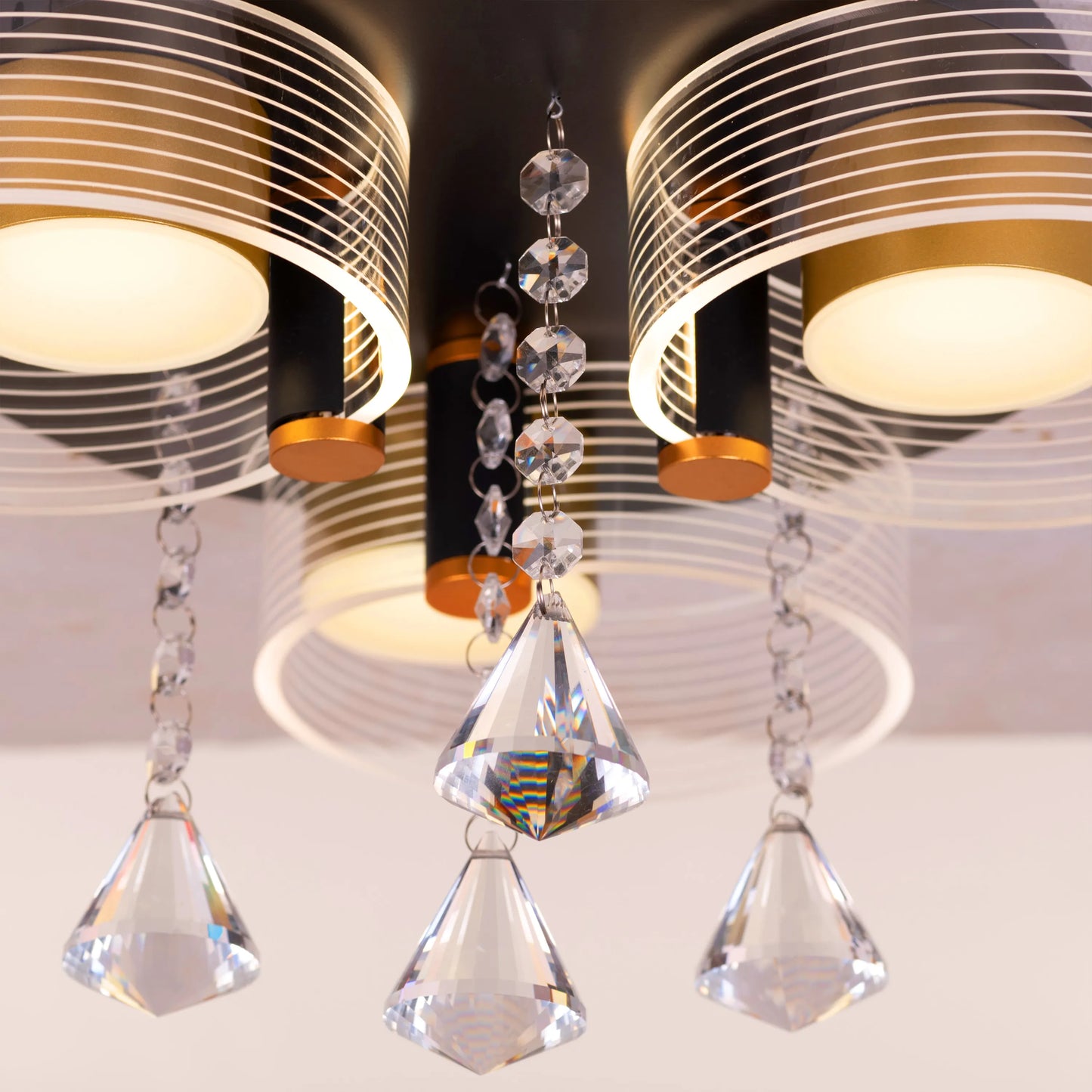 Meet And Greet (Gold, Dimmable LED with Remote Control, 3 Head) Crystal Ceiling Light