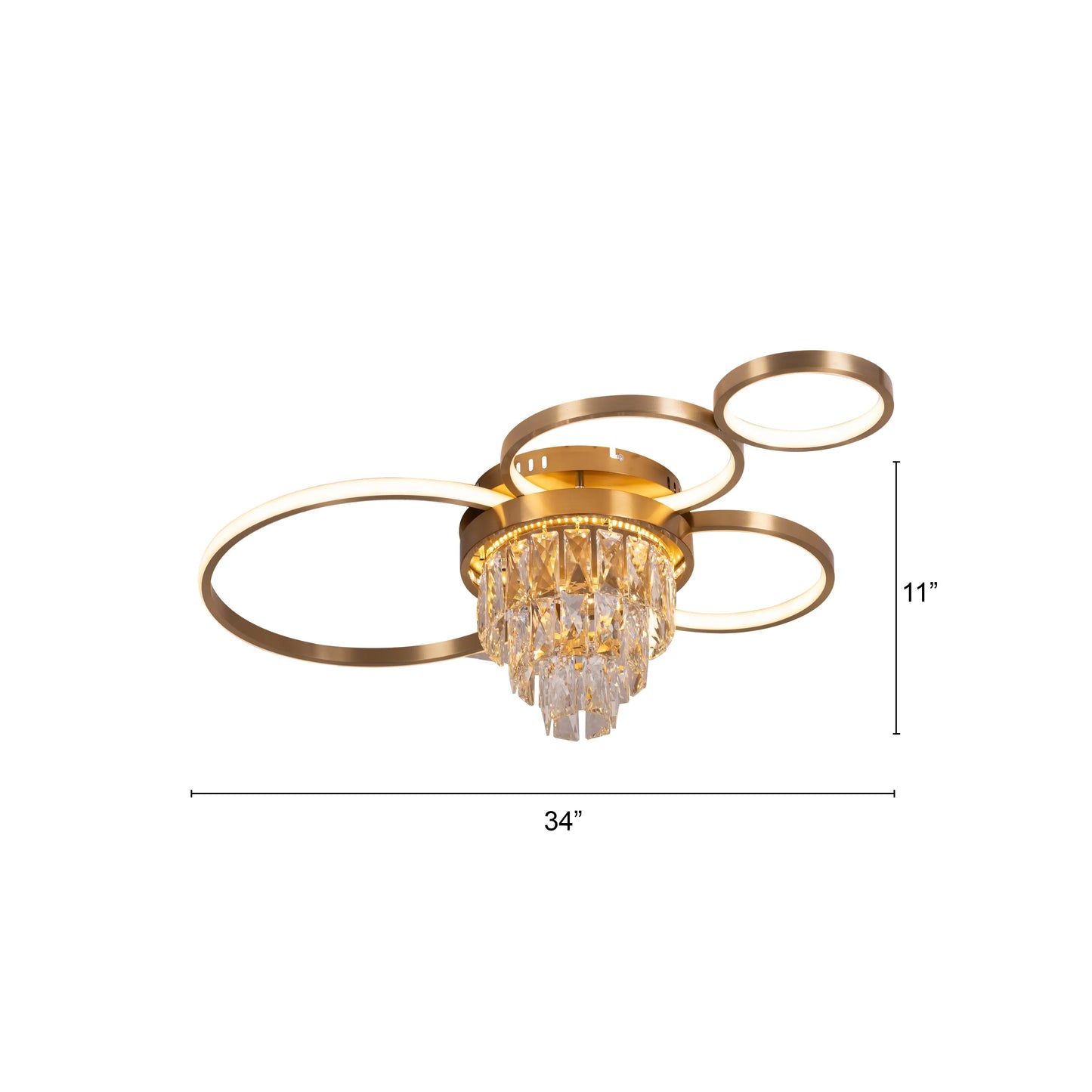 Elegant crystal ceiling light with adjustable LED colors.