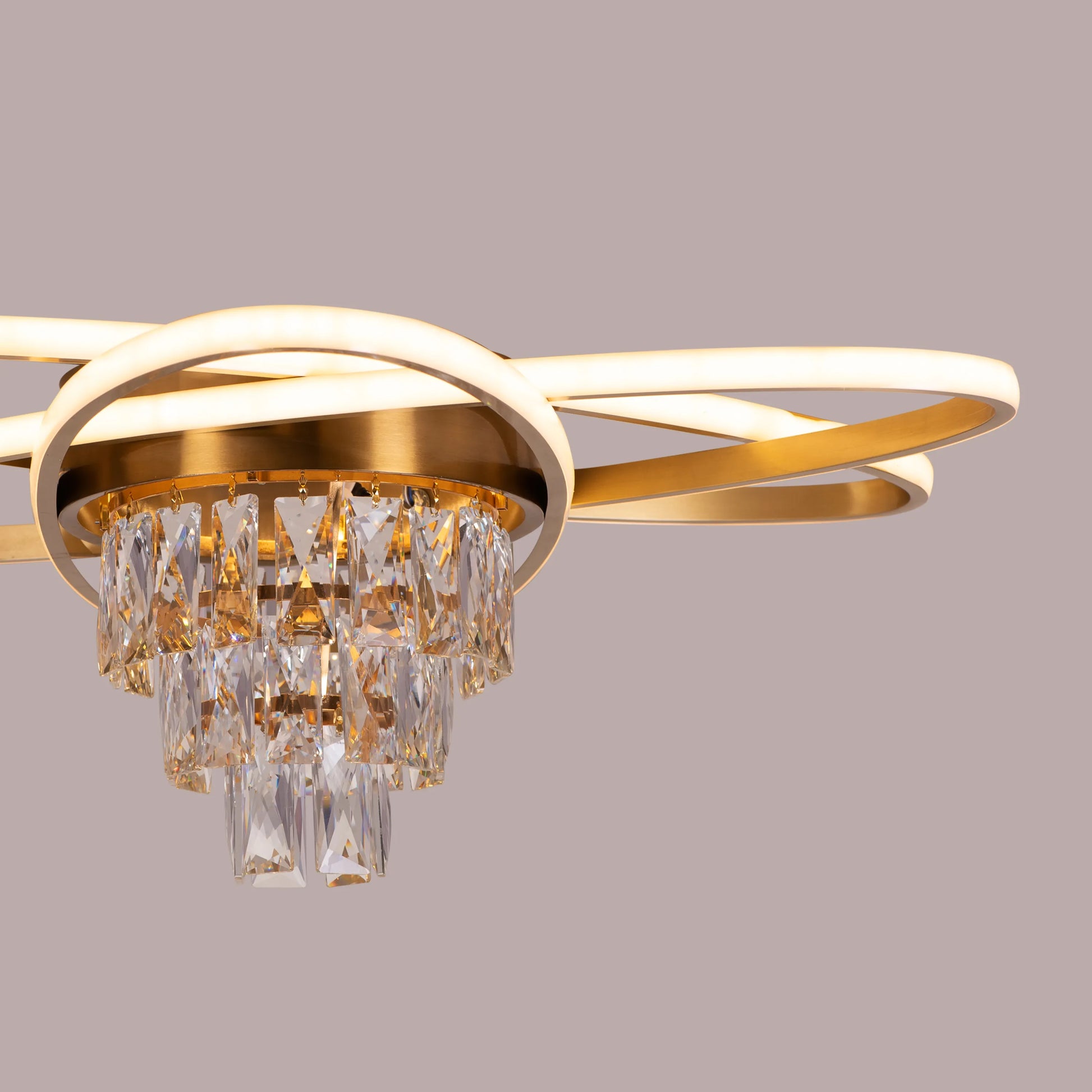 Make It Rain Gold Crystal Ceiling Light with cascading crystals and 3 colour dimmable LED, creating a sparkling spectacle in an opulent living room