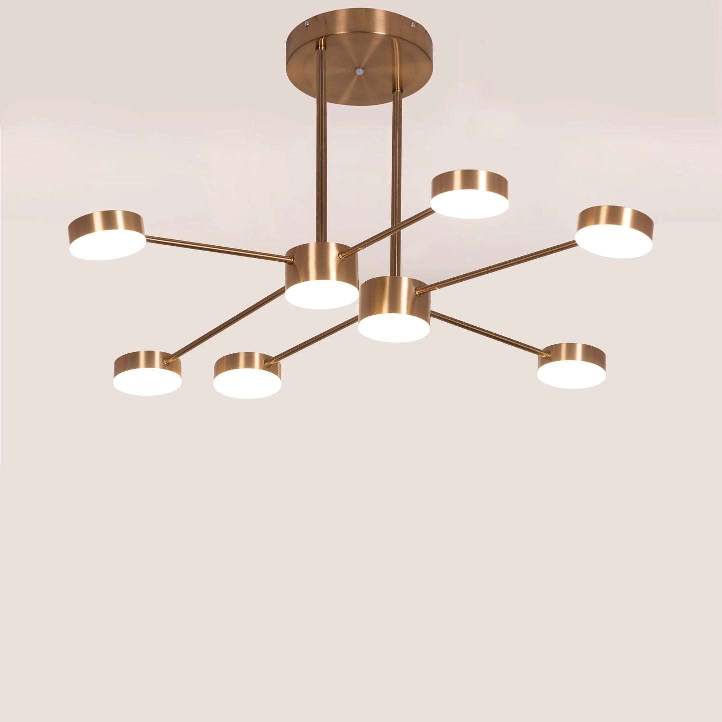 Remote-controlled gold chandelier for modern interiors.