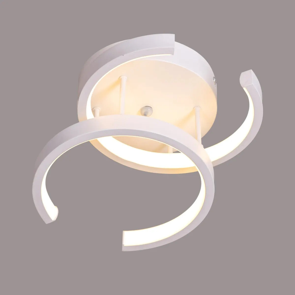 Elegant white ceiling light with remote-controlled brightness.