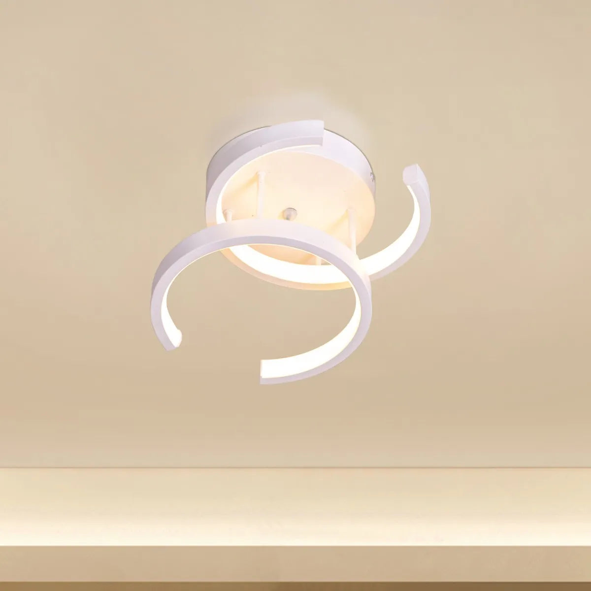 Sophisticated white ceiling light with three-color LED and remote.