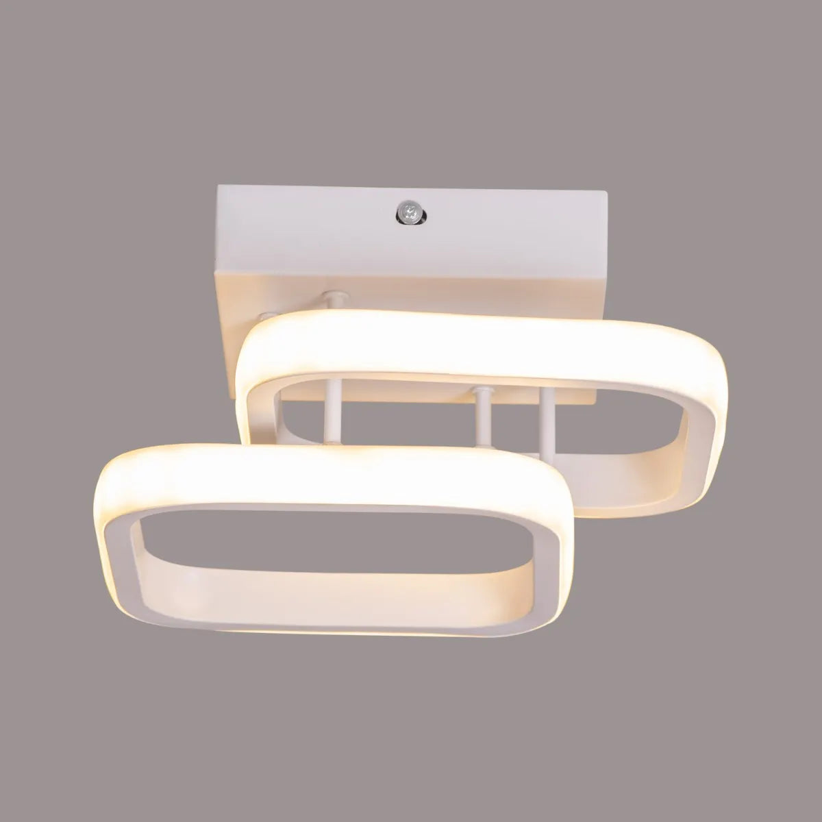 Modern white ceiling light with remote control and three-color LED.