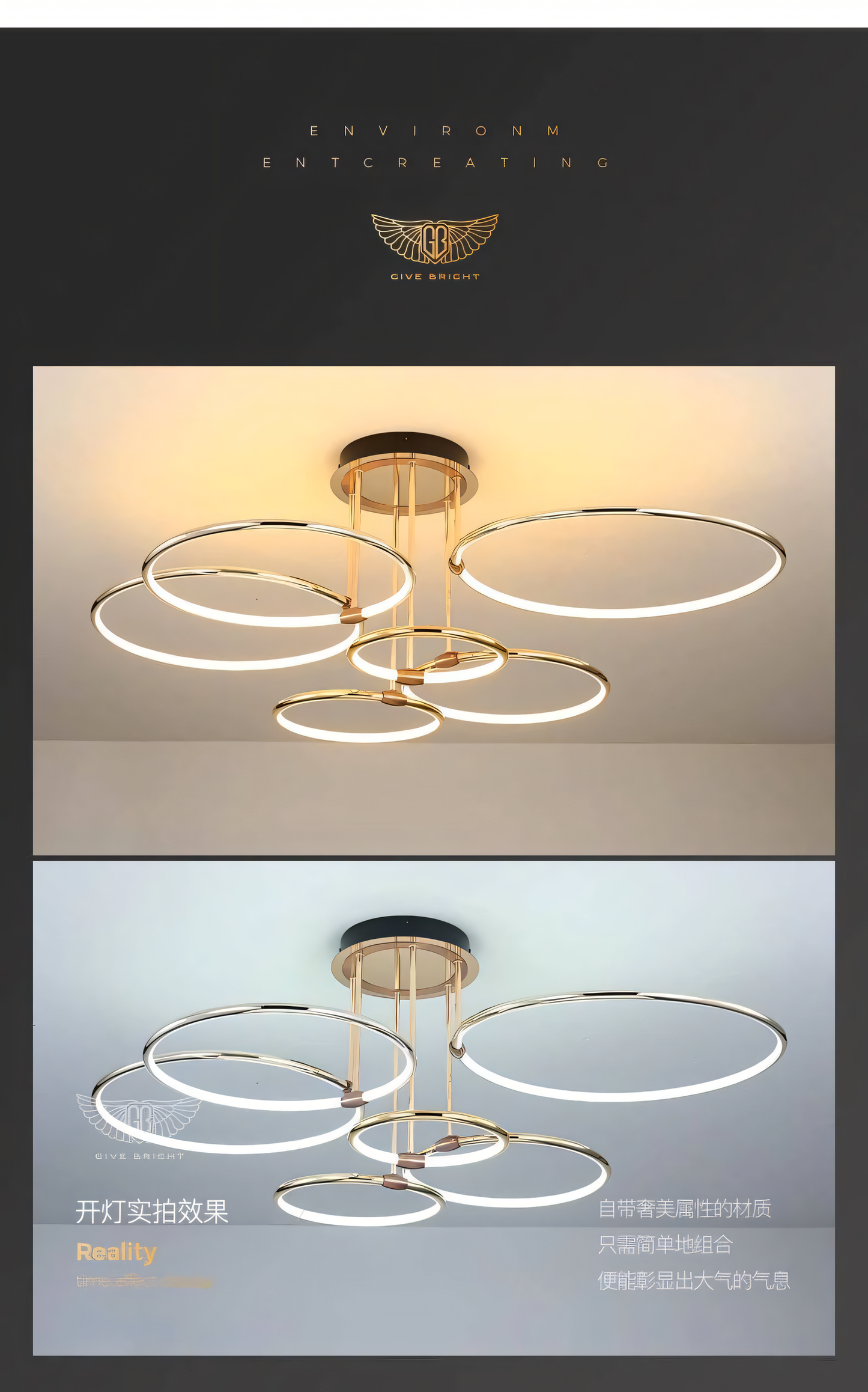Upgrade your home décor with the luxurious 6-Light Gold Ring LED Chandelier. The warm gold finish and soft LED glow create a sophisticated ambiance, perfect for a modern living room or dining room.