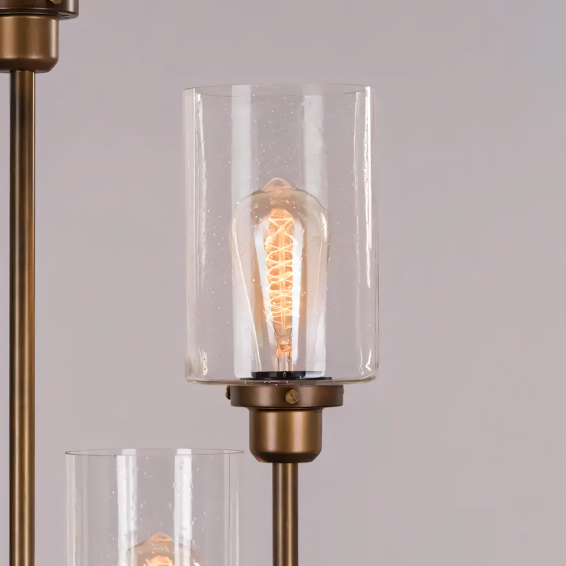 Flecked glass hurricanes add visual interest to floor lamp