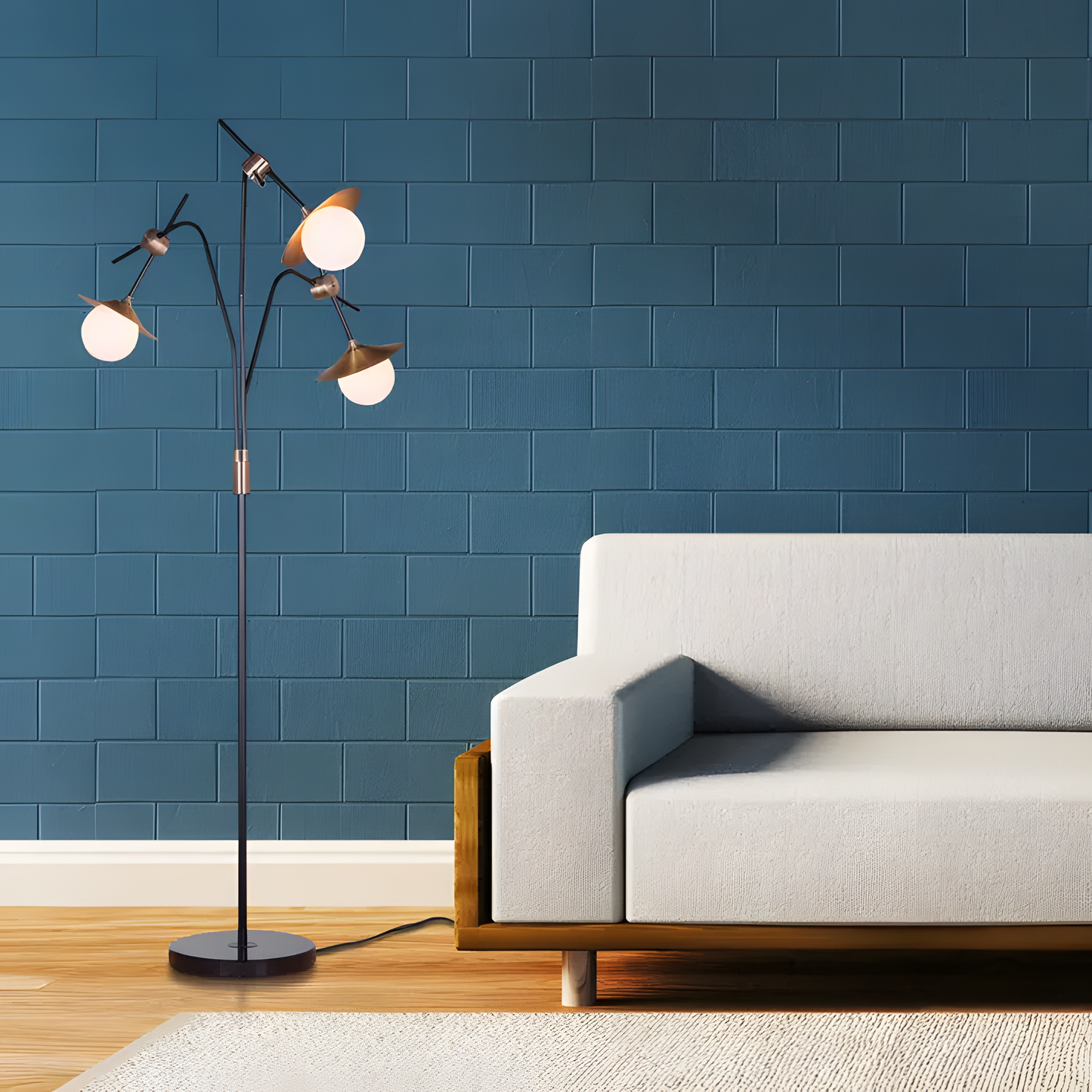 Modern living room ambiance created by a designer floor lamp
