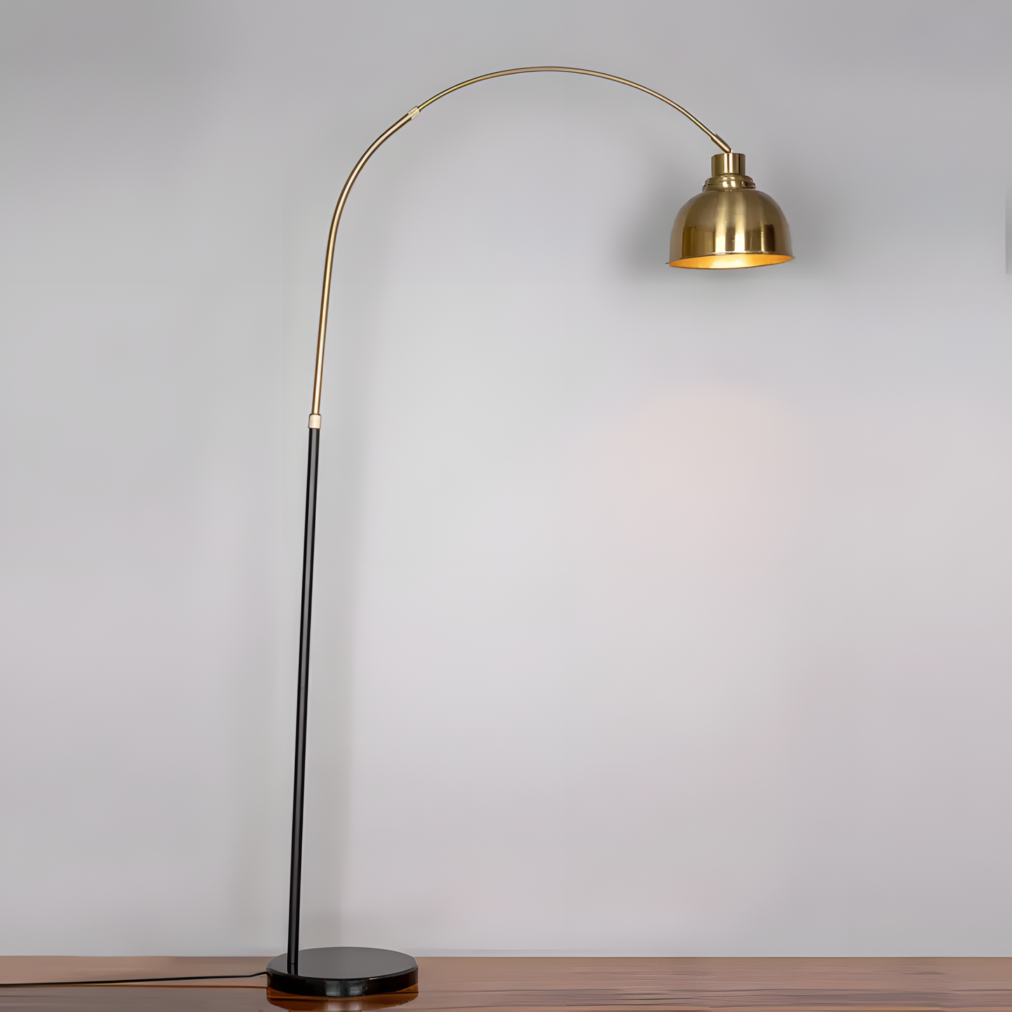 Warm and inviting glow from the Lovelorn (Gold) Marble Floor Lamp in a modern living room