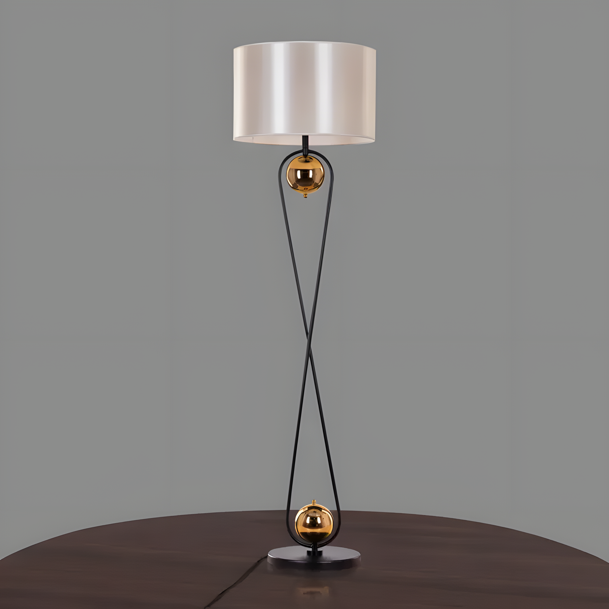Modern living room floor lamp with fabric off-white shade