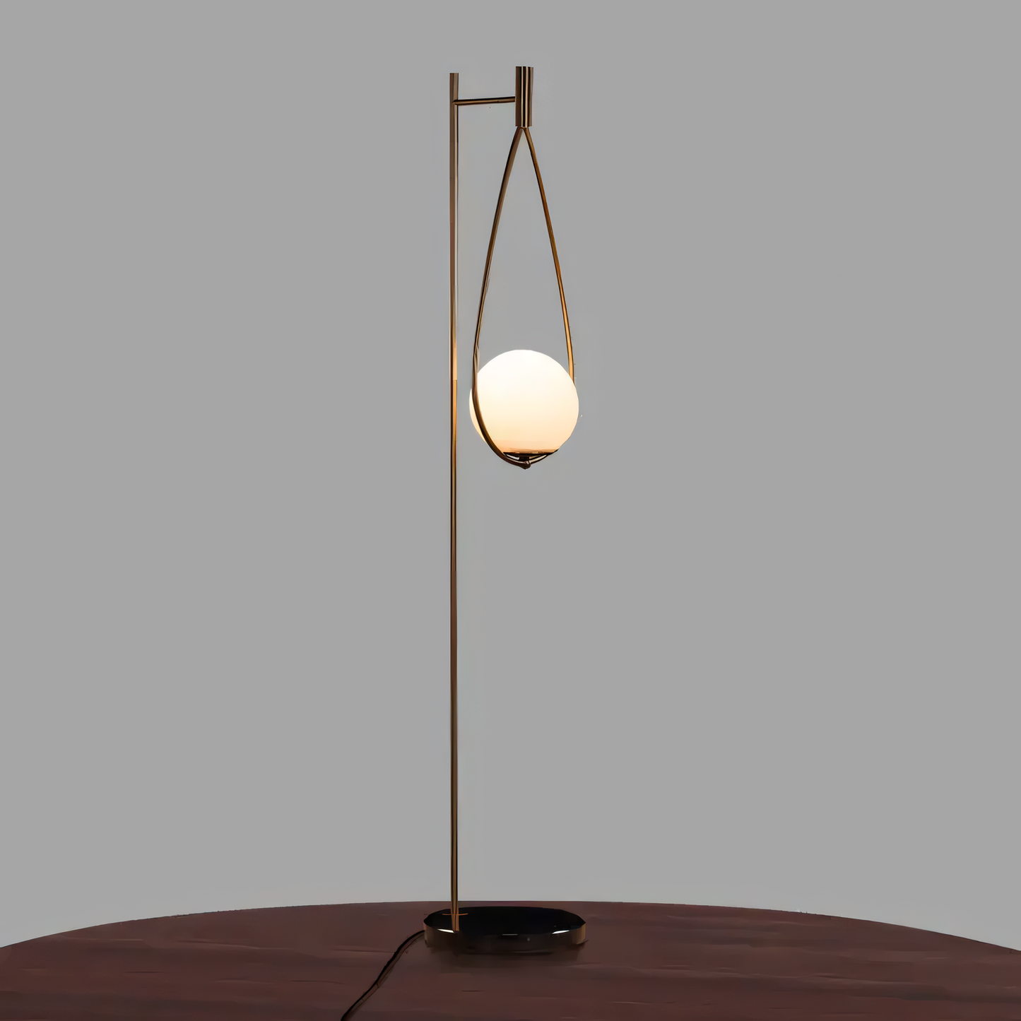 Milky white glass goblet in the black metal shade of the Heart On Fire Smart LED Floor Lamp