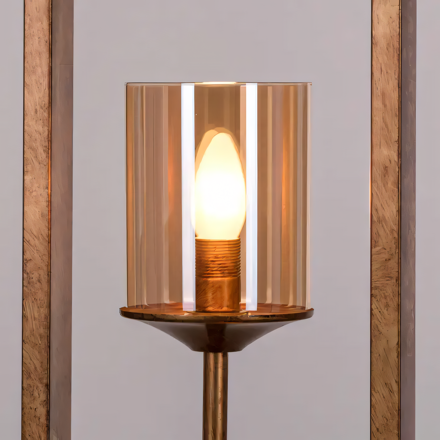 Curtain Call (Antique Gold) Floor Lamp casting a soft glow
